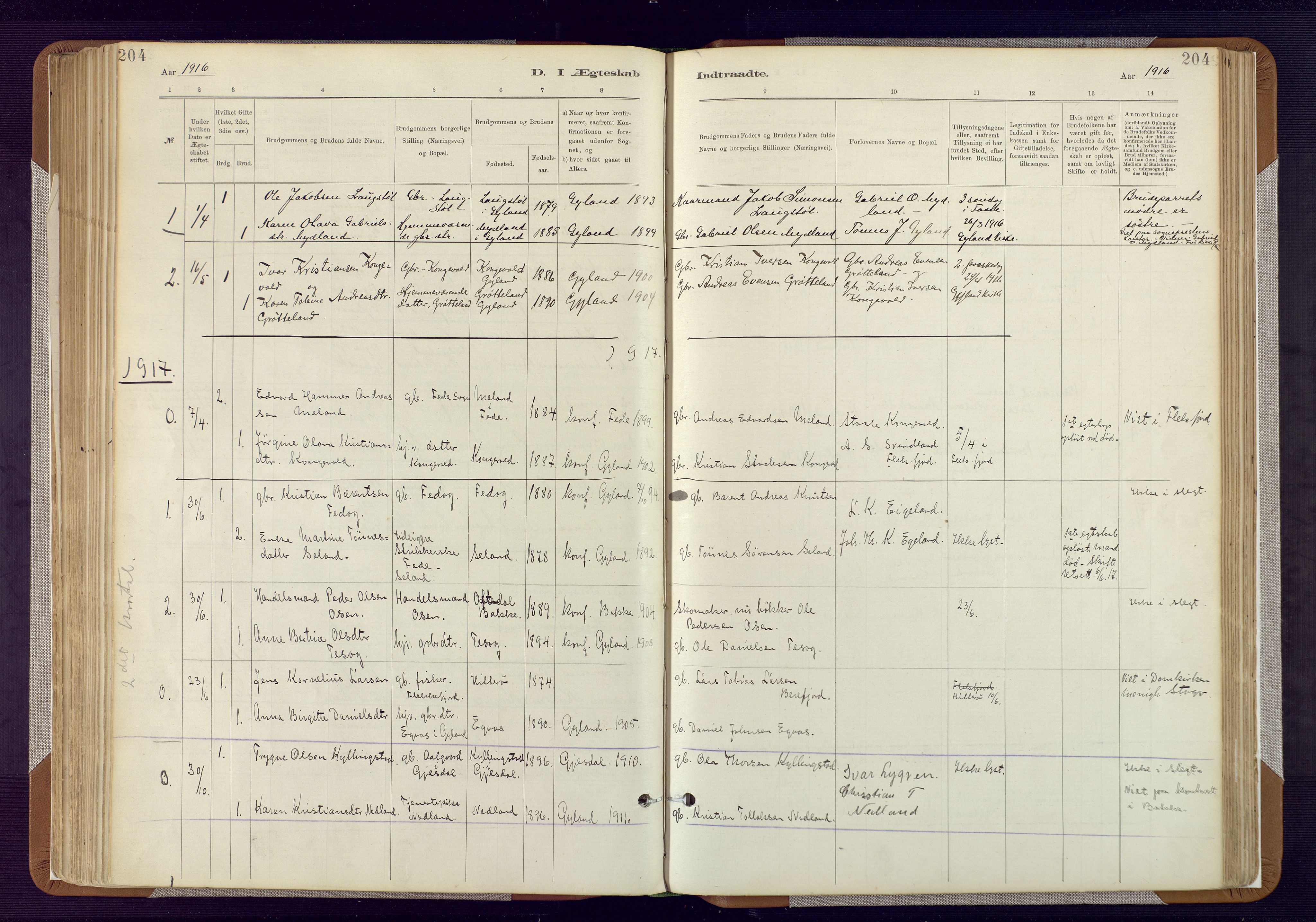 Bakke sokneprestkontor, SAK/1111-0002/F/Fa/Fab/L0003: Parish register (official) no. A 3, 1884-1921, p. 204