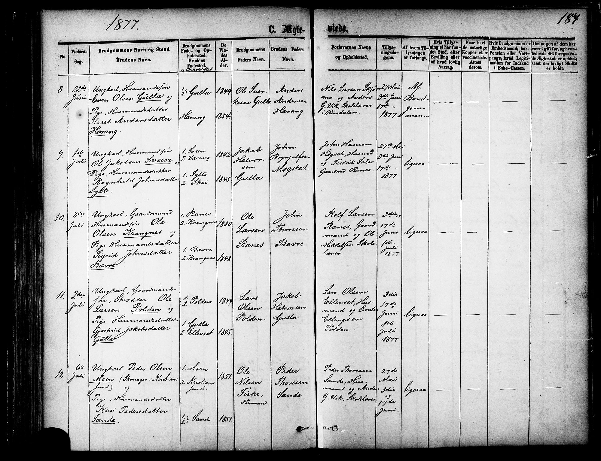 Ministerialprotokoller, klokkerbøker og fødselsregistre - Møre og Romsdal, AV/SAT-A-1454/595/L1046: Parish register (official) no. 595A08, 1874-1884, p. 184