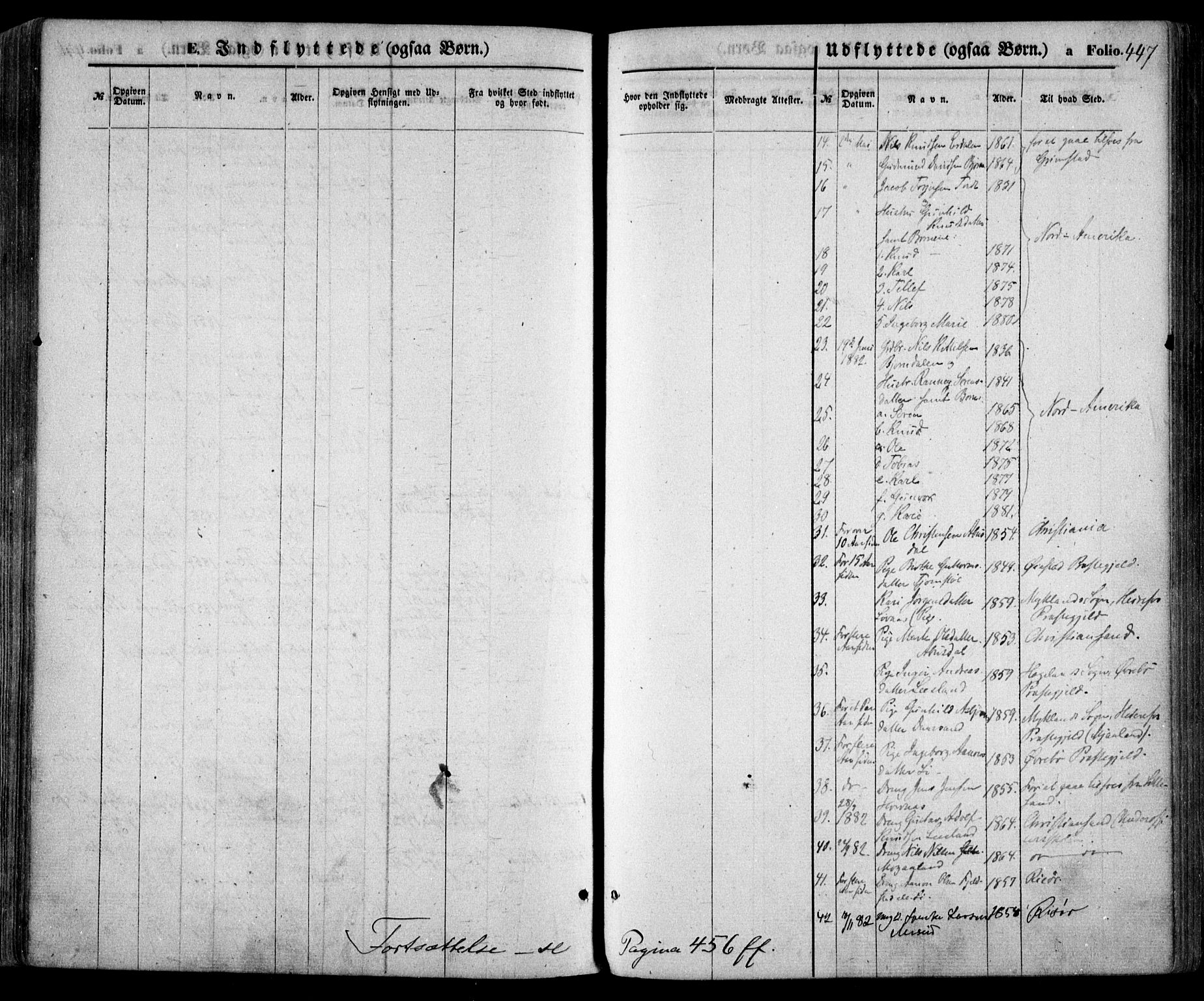 Evje sokneprestkontor, AV/SAK-1111-0008/F/Fa/Faa/L0006: Parish register (official) no. A 6, 1866-1884, p. 447