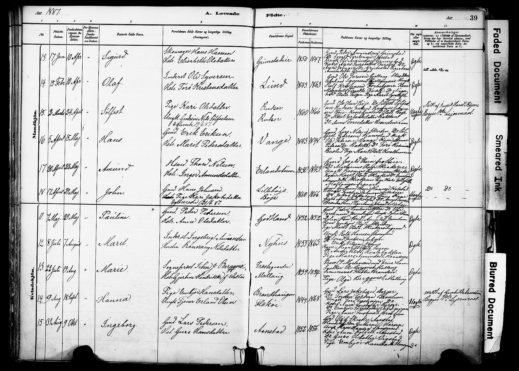 Skjåk prestekontor, SAH/PREST-072/H/Ha/Haa/L0003: Parish register (official) no. 3, 1880-1907, p. 39