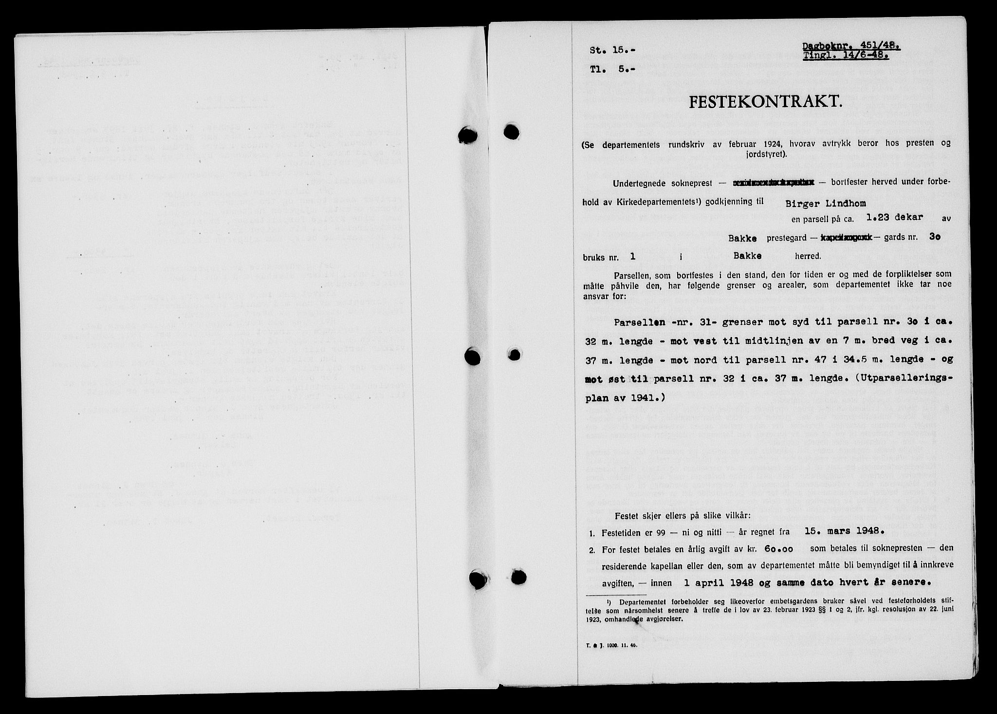 Flekkefjord sorenskriveri, AV/SAK-1221-0001/G/Gb/Gba/L0063: Mortgage book no. A-11, 1947-1948, Diary no: : 451/1948