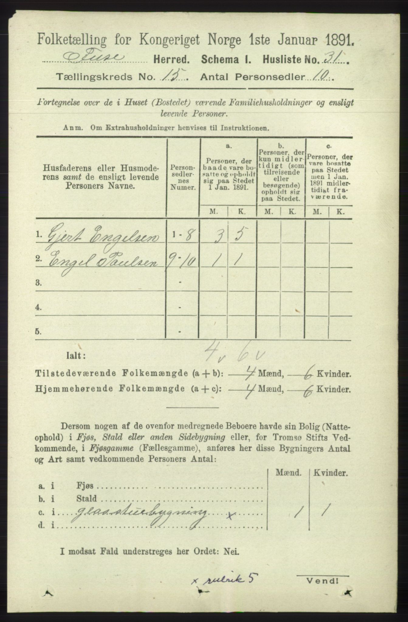 RA, 1891 census for 1241 Fusa, 1891, p. 3391