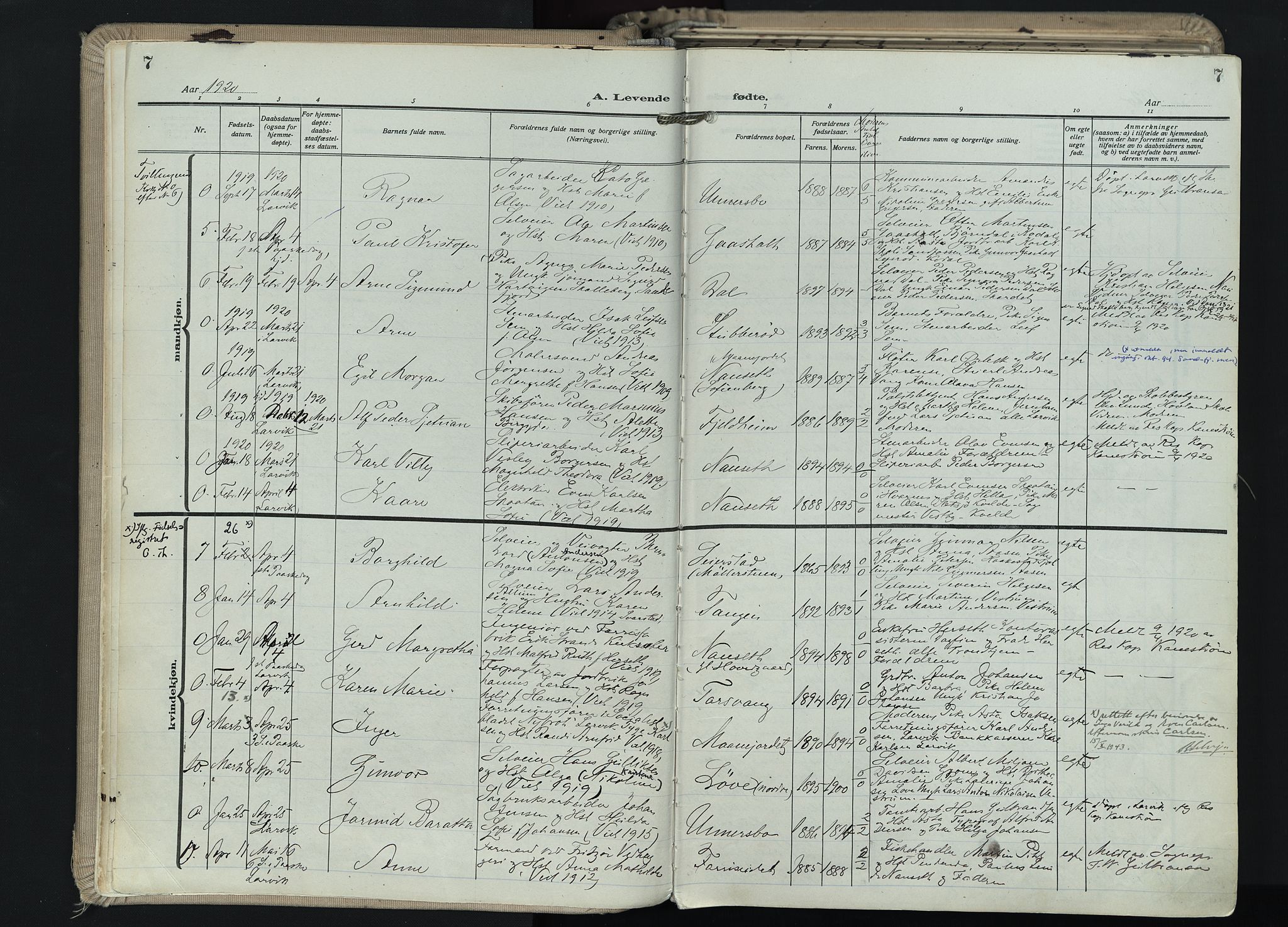 Hedrum kirkebøker, AV/SAKO-A-344/F/Fa/L0011: Parish register (official) no. I 11, 1919-1933, p. 7