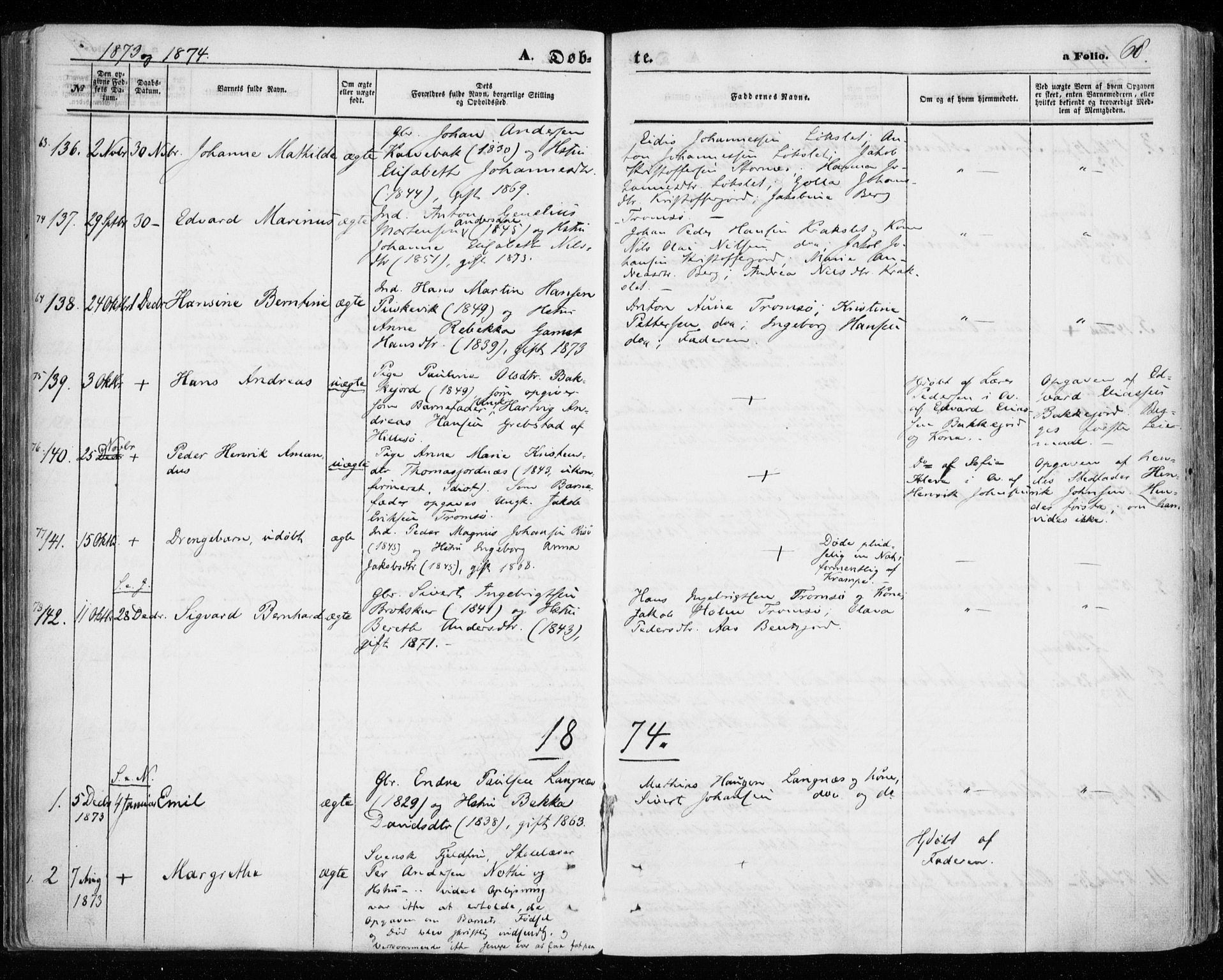 Tromsøysund sokneprestkontor, AV/SATØ-S-1304/G/Ga/L0002kirke: Parish register (official) no. 2, 1867-1875, p. 68