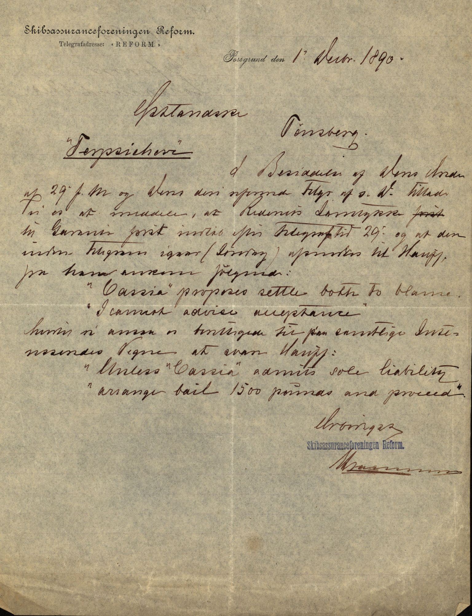 Pa 63 - Østlandske skibsassuranceforening, VEMU/A-1079/G/Ga/L0025/0007: Havaridokumenter / Terpsichore, Terra, Nova, 1890, p. 7