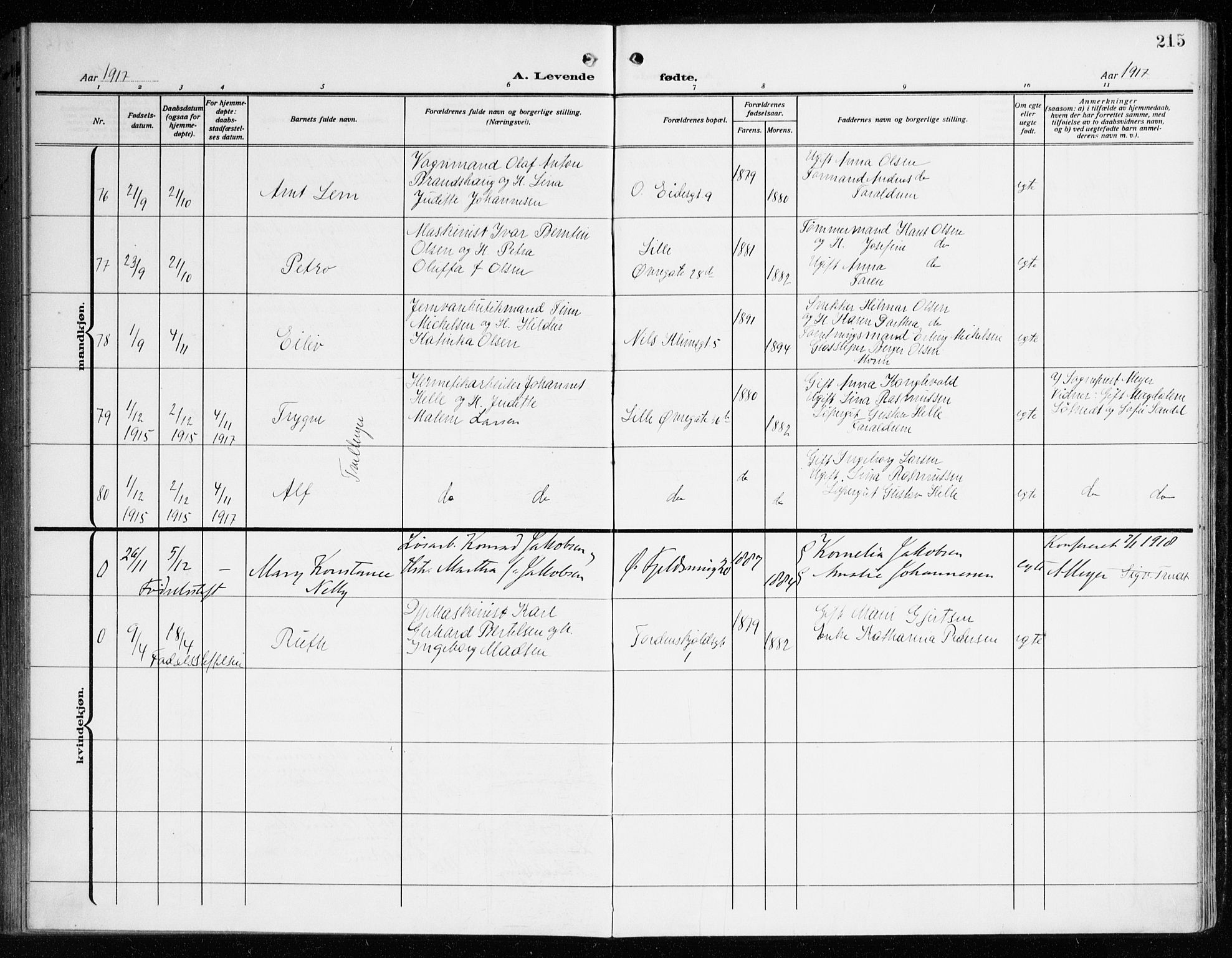 Korskirken sokneprestembete, AV/SAB-A-76101/H/Haa: Parish register (official) no. B 10, 1909-1923, p. 215