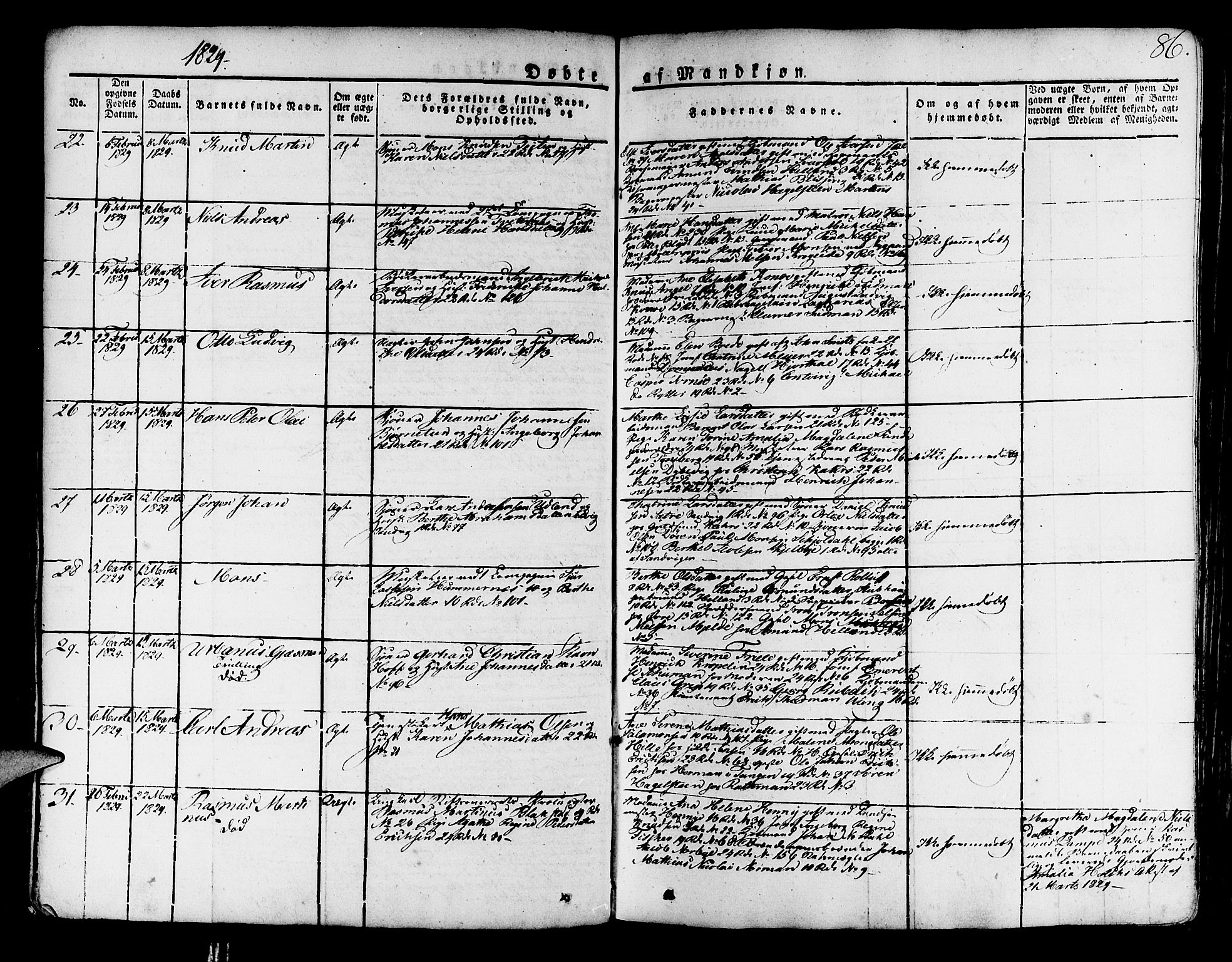 Korskirken sokneprestembete, AV/SAB-A-76101/H/Haa/L0014: Parish register (official) no. A 14, 1823-1835, p. 86