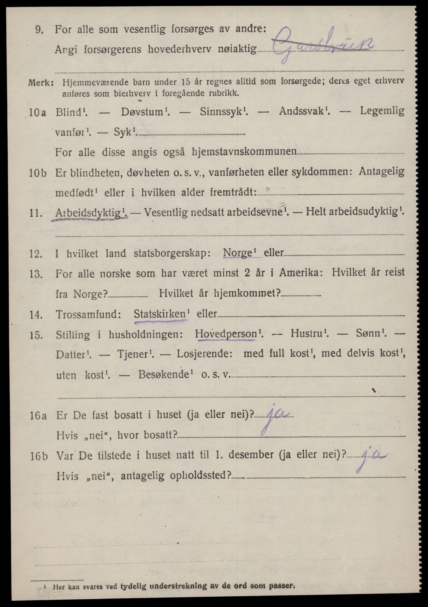 SAT, 1920 census for Volda, 1920, p. 9347