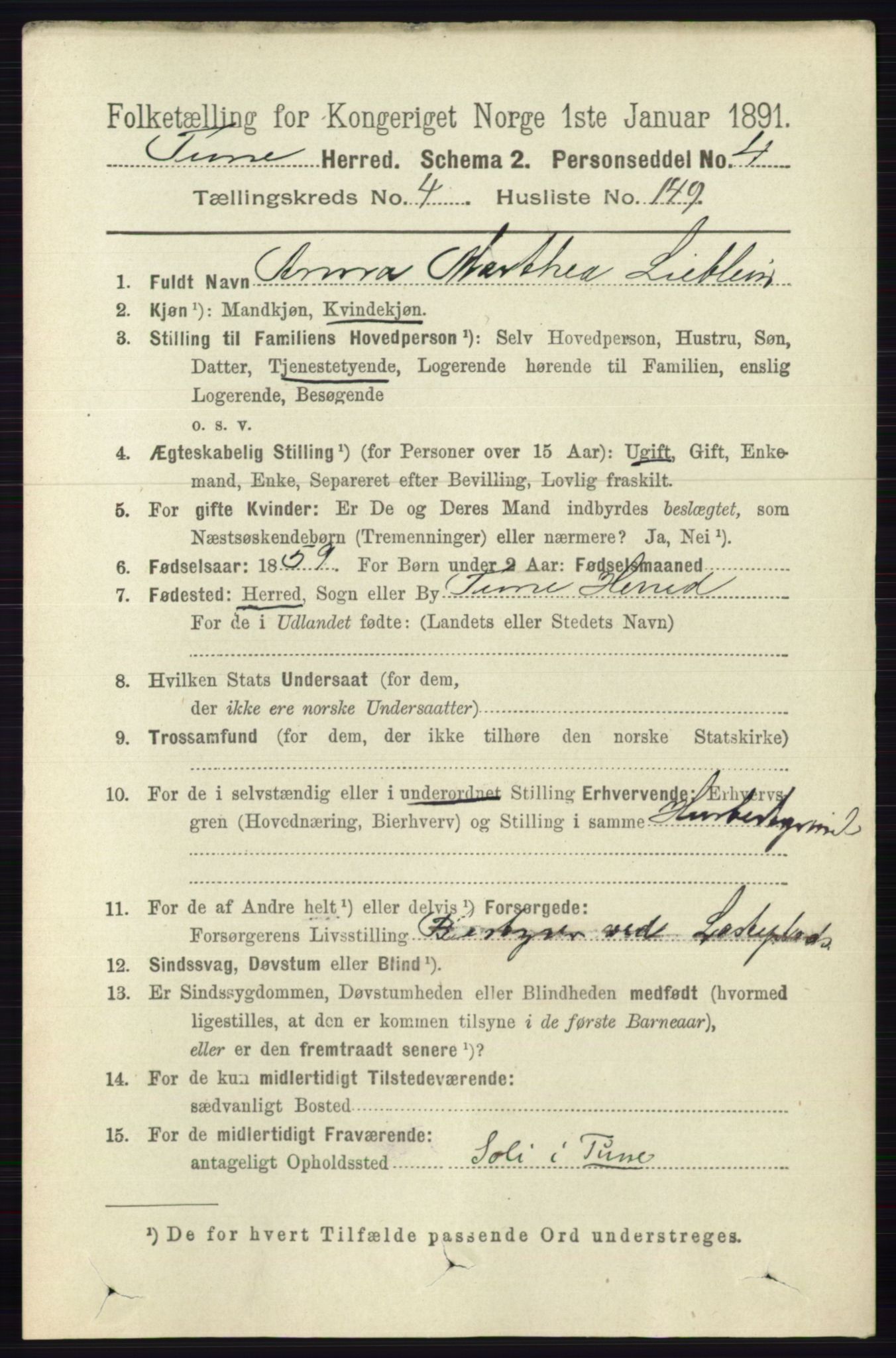 RA, 1891 census for 0130 Tune, 1891, p. 3146