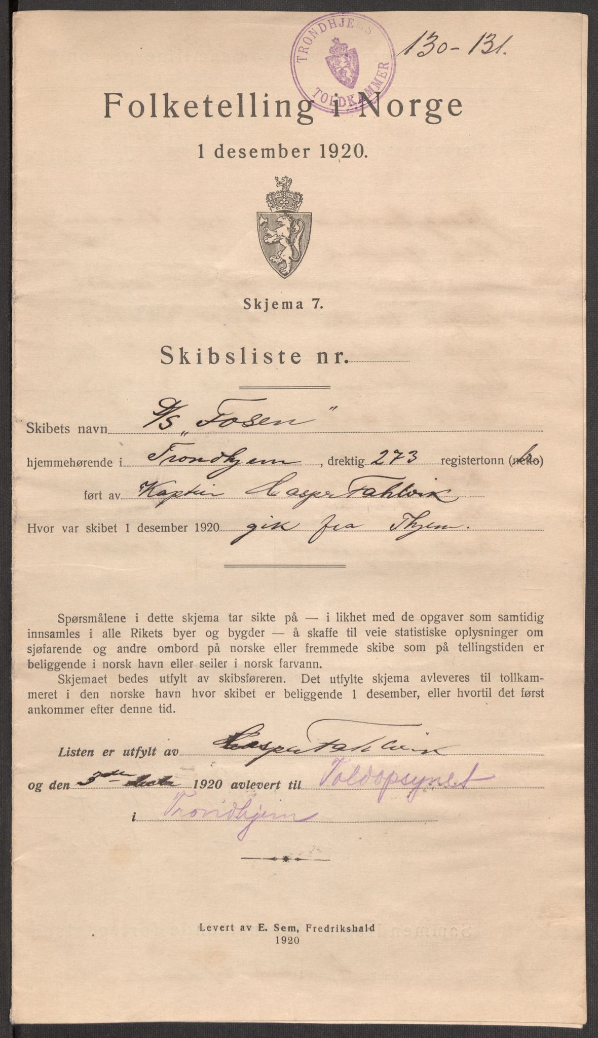 SAT, 1920 census for Trondheim, 1920, p. 145865