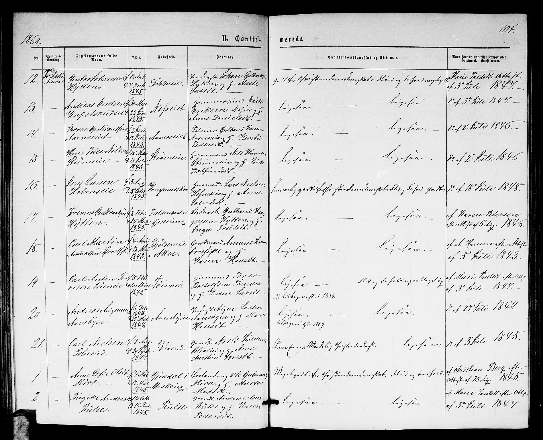 Nittedal prestekontor Kirkebøker, AV/SAO-A-10365a/G/Gb/L0001: Parish register (copy) no. II 1, 1859-1878, p. 104