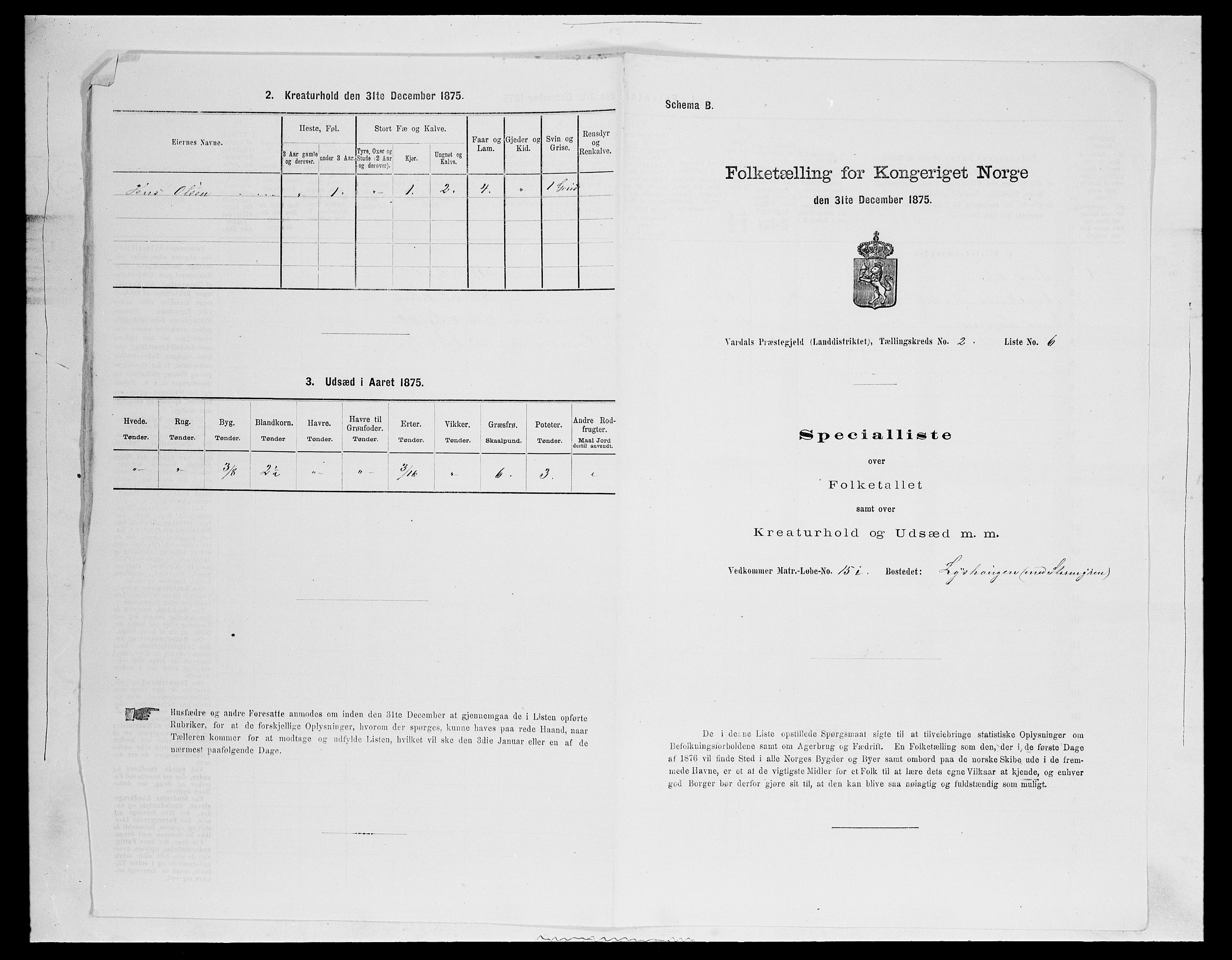 SAH, 1875 census for 0527L Vardal/Vardal og Hunn, 1875, p. 176