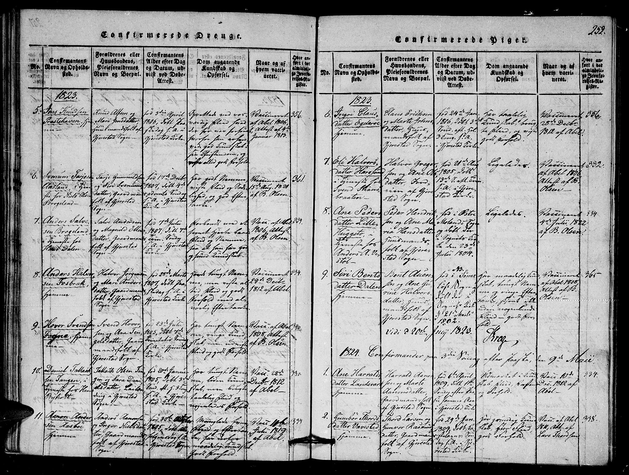 Gjerstad sokneprestkontor, SAK/1111-0014/F/Fa/Faa/L0004: Parish register (official) no. A 4, 1816-1829, p. 252