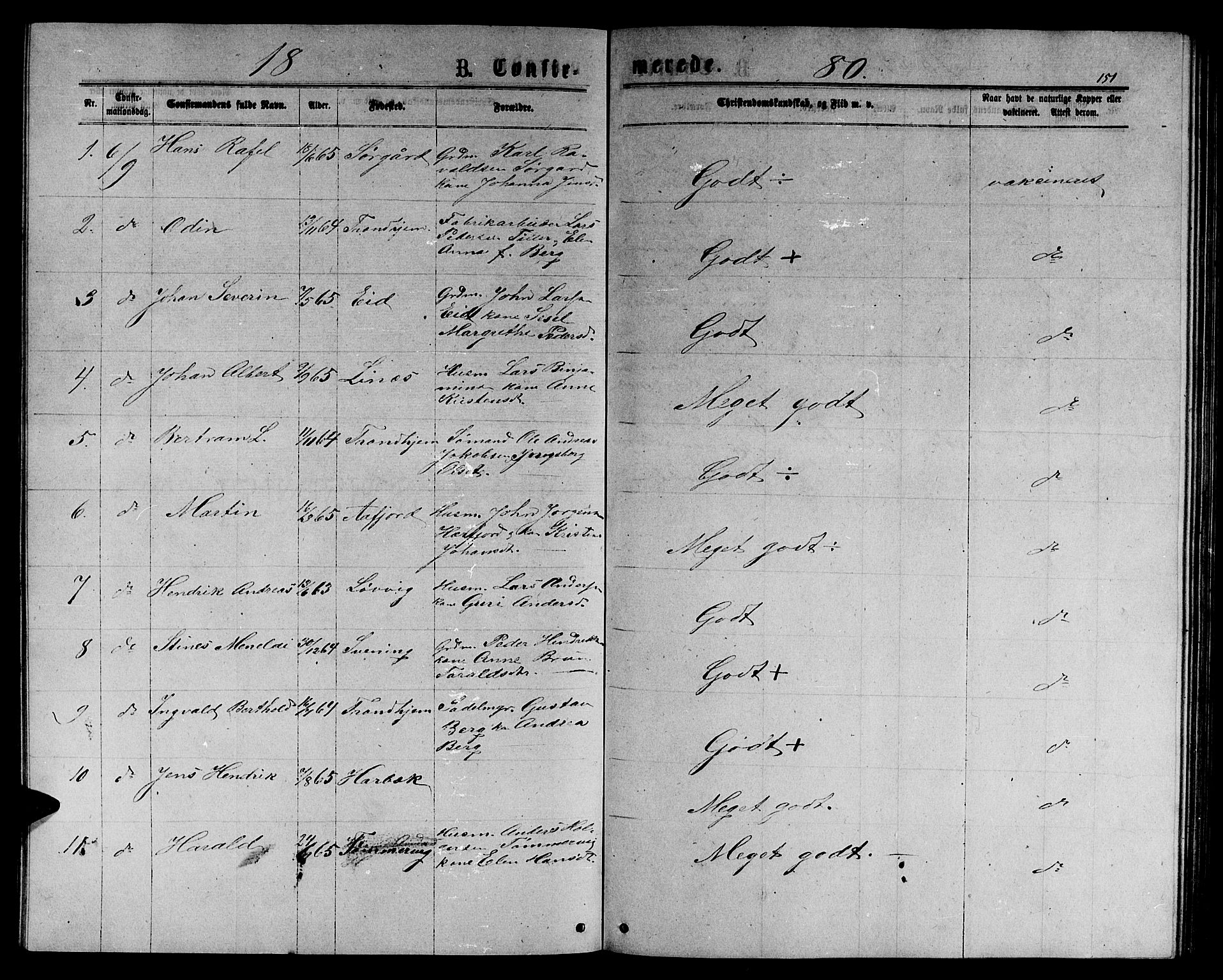 Ministerialprotokoller, klokkerbøker og fødselsregistre - Sør-Trøndelag, SAT/A-1456/656/L0695: Parish register (copy) no. 656C01, 1867-1889, p. 151