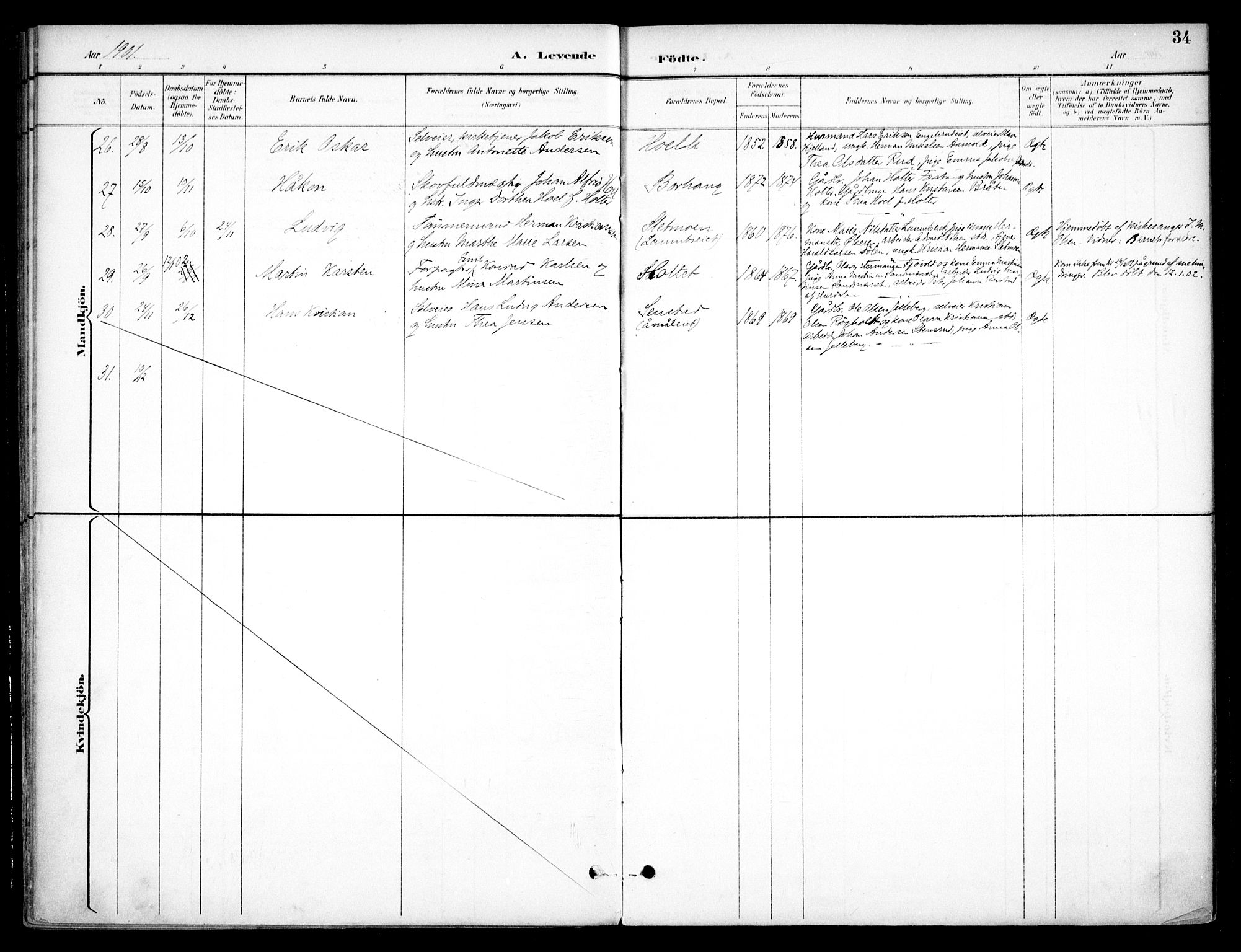 Nannestad prestekontor Kirkebøker, AV/SAO-A-10414a/F/Fc/L0002: Parish register (official) no. III 2, 1893-1907, p. 34