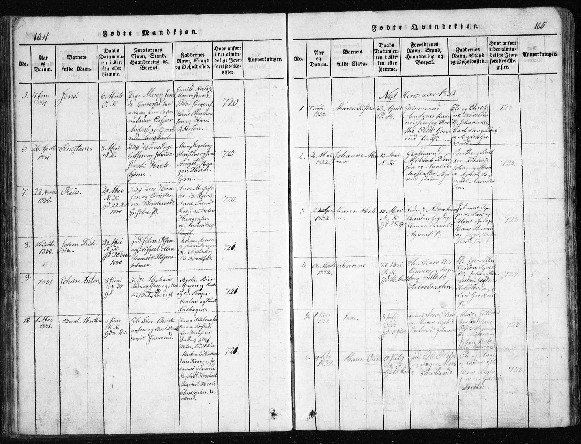 Nesodden prestekontor Kirkebøker, AV/SAO-A-10013/G/Ga/L0001: Parish register (copy) no. I 1, 1814-1847, p. 104-105