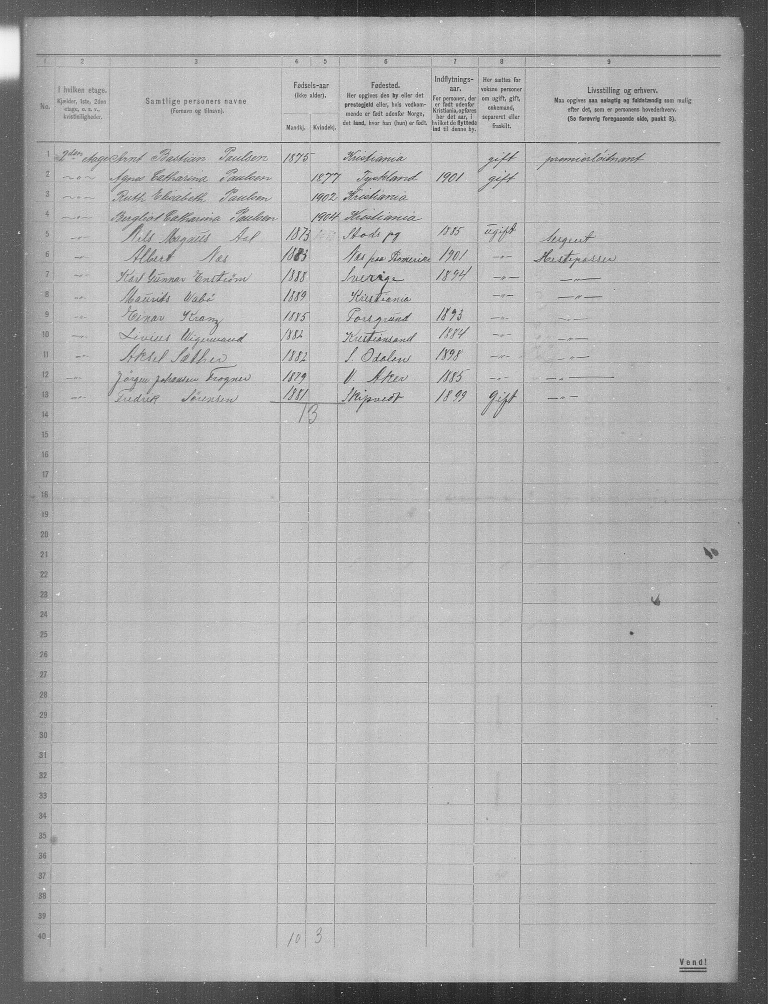 OBA, Municipal Census 1904 for Kristiania, 1904, p. 296