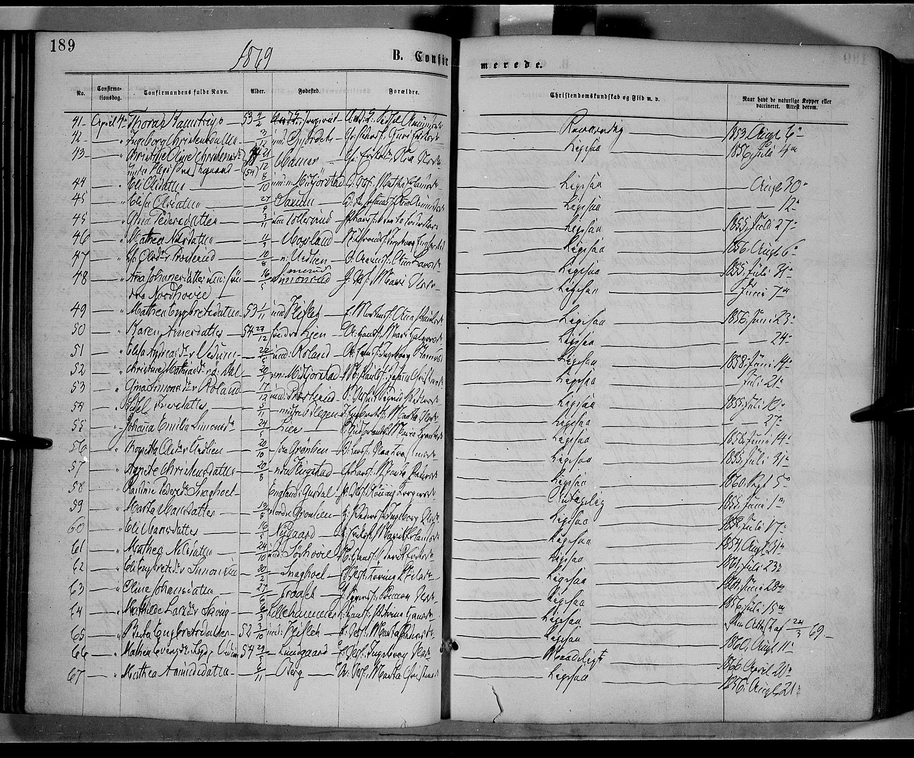 Fåberg prestekontor, AV/SAH-PREST-086/H/Ha/Haa/L0007: Parish register (official) no. 7, 1868-1878, p. 189