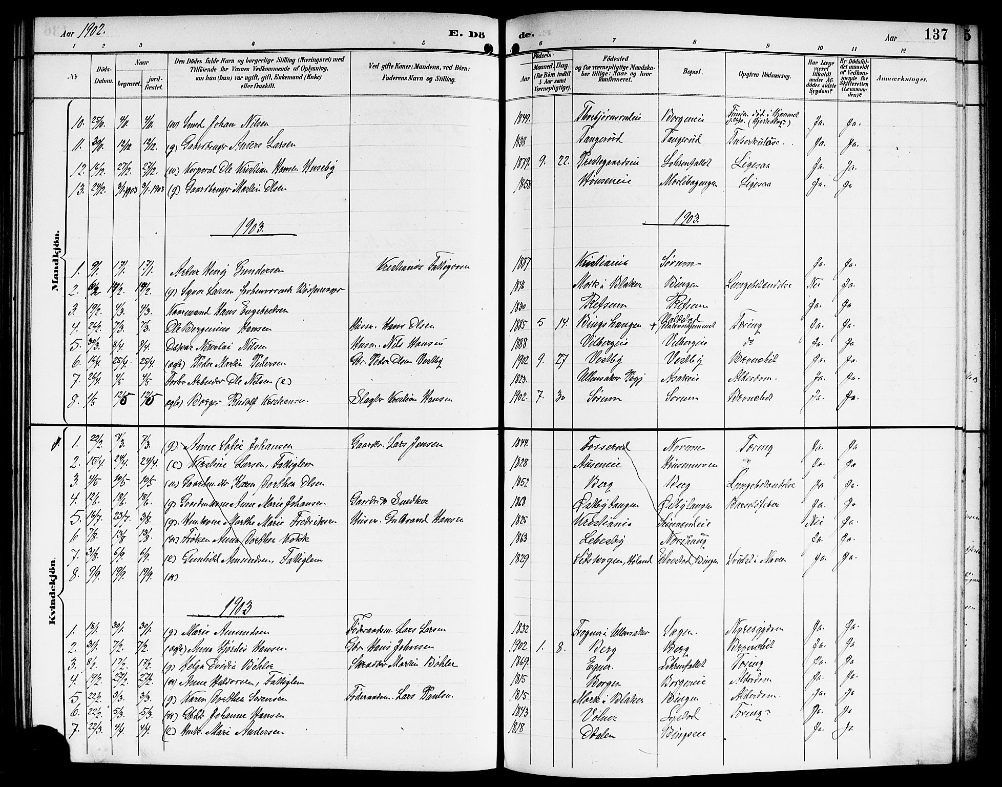 Sørum prestekontor Kirkebøker, SAO/A-10303/G/Ga/L0006: Parish register (copy) no. I 6, 1894-1906, p. 137