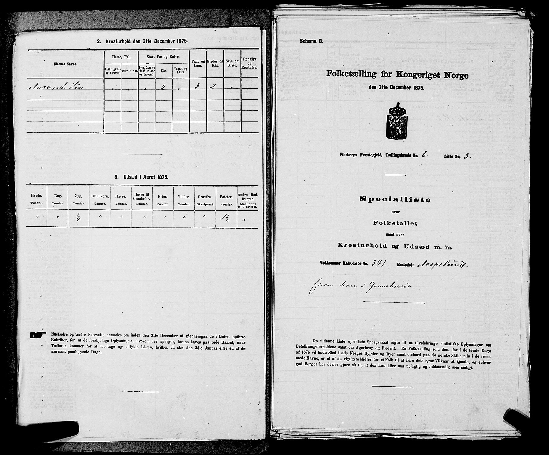 SAKO, 1875 census for 0631P Flesberg, 1875, p. 1087