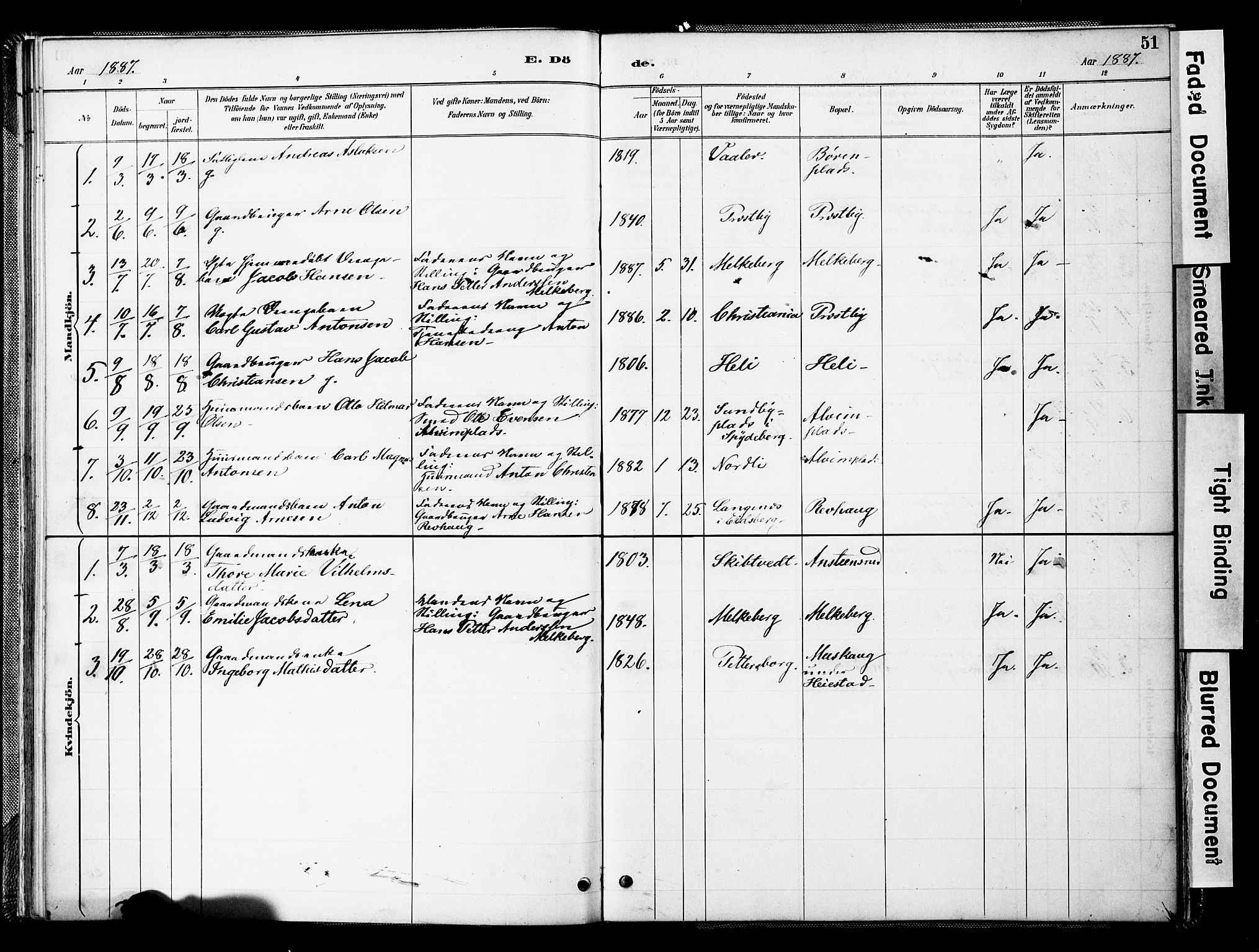 Spydeberg prestekontor Kirkebøker, SAO/A-10924/F/Fc/L0001: Parish register (official) no. III 1, 1886-1907, p. 51