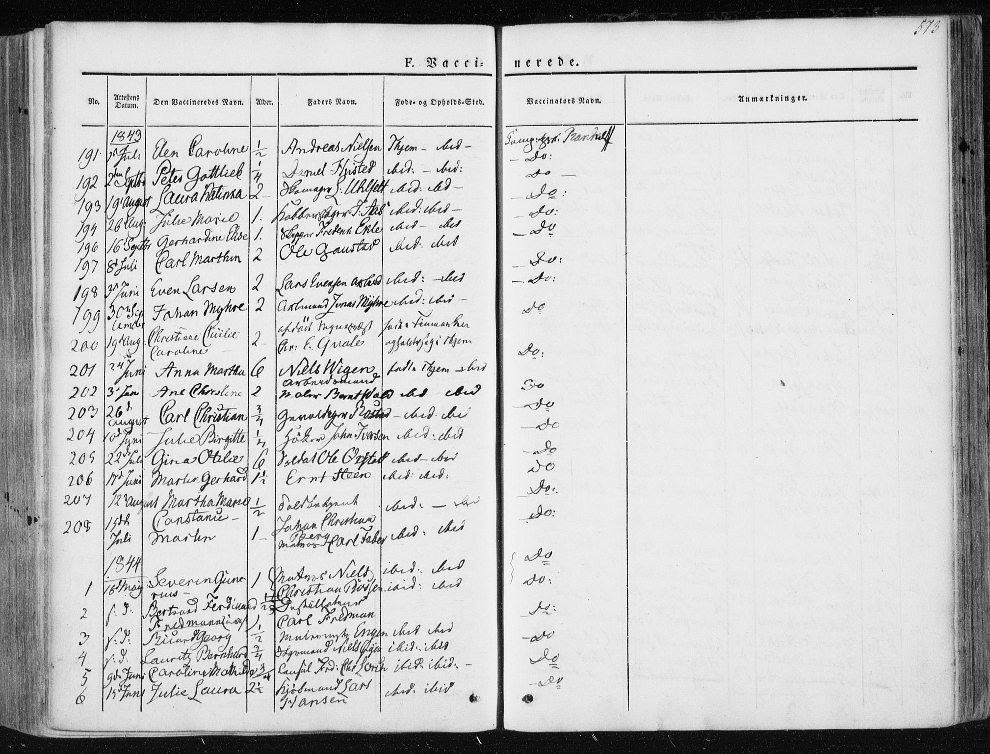 Ministerialprotokoller, klokkerbøker og fødselsregistre - Sør-Trøndelag, SAT/A-1456/601/L0049: Parish register (official) no. 601A17, 1839-1847, p. 573