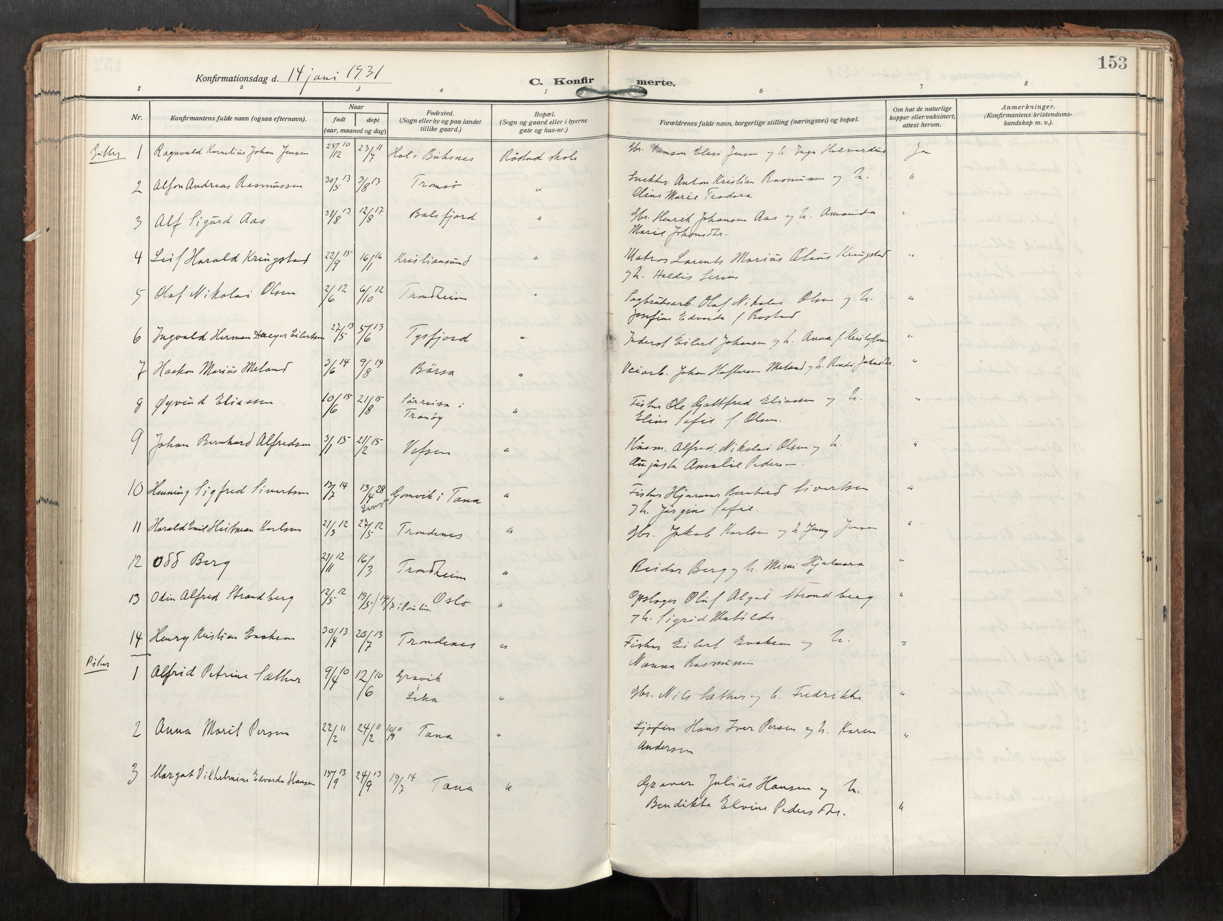 Levanger sokneprestkontor, SAT/A-1301/2/H/Haa/L0002: Parish register (official) no. 2, 1912-1935, p. 153