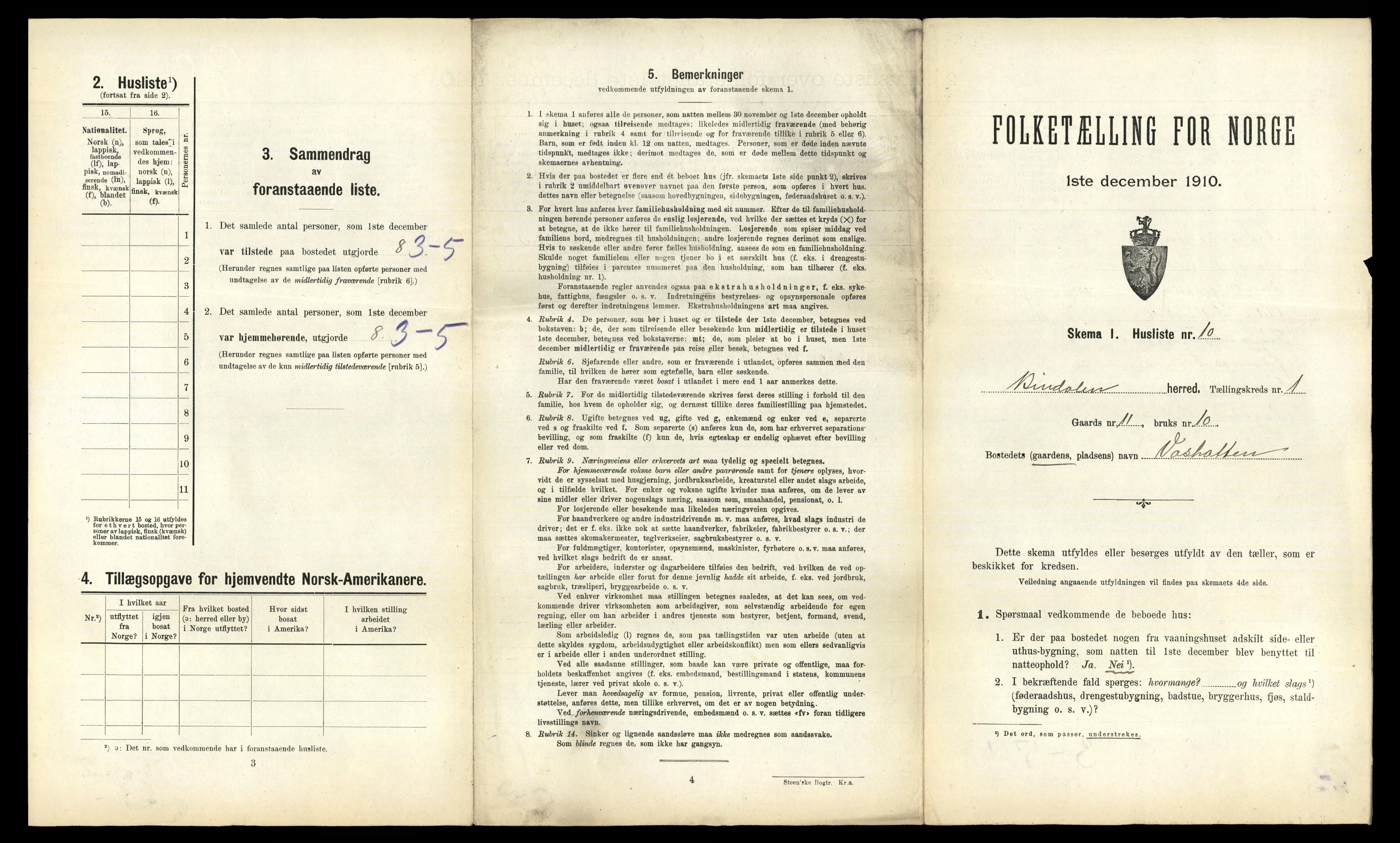 RA, 1910 census for Bindal, 1910, p. 52