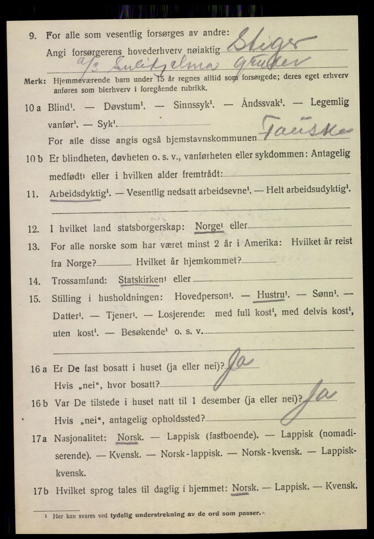 SAT, 1920 census for Fauske, 1920, p. 1993