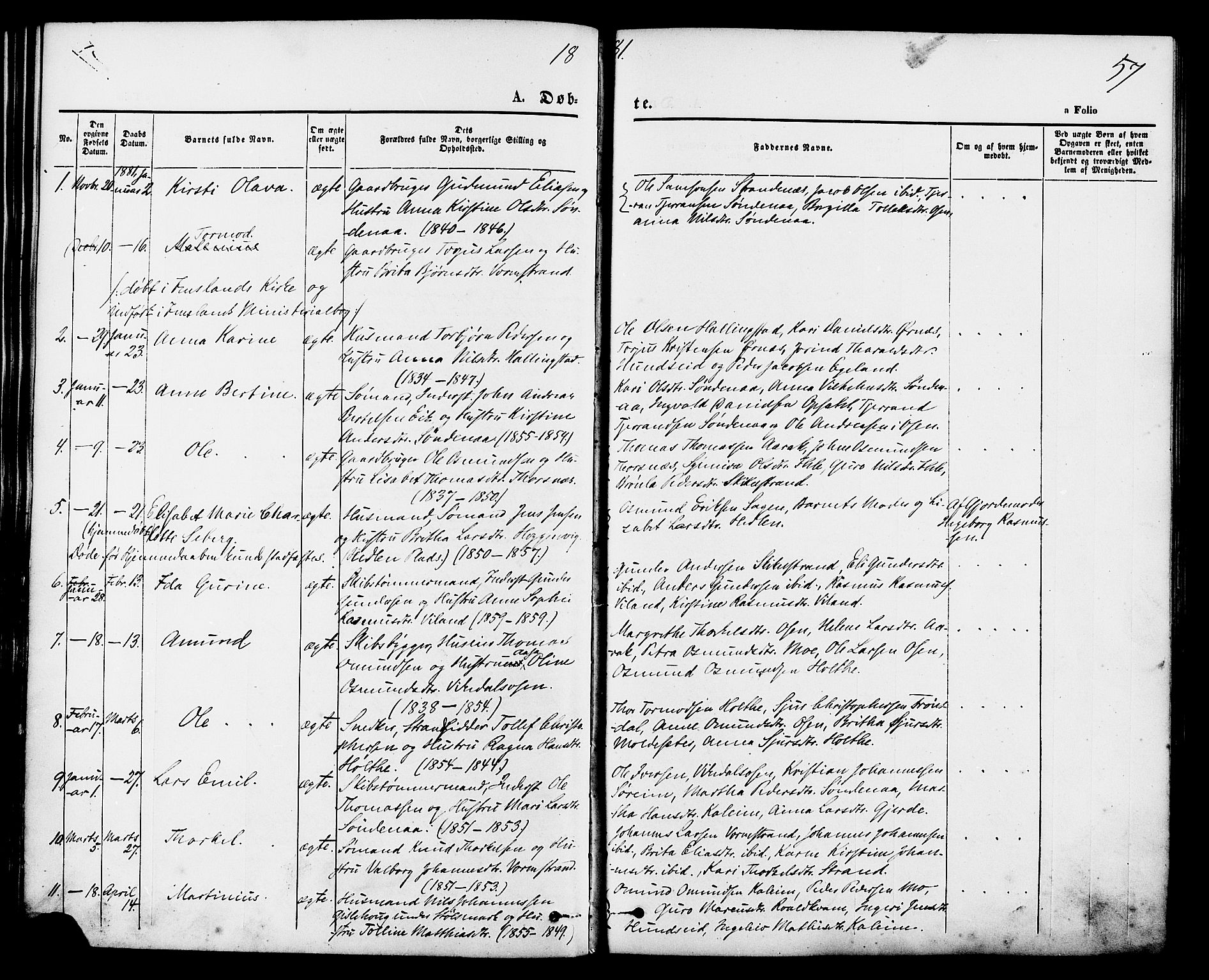 Vikedal sokneprestkontor, SAST/A-101840/01/IV: Parish register (official) no. A 7, 1868-1883, p. 57