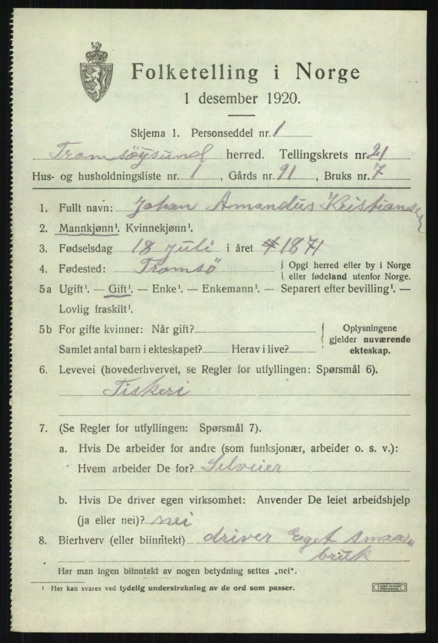 SATØ, 1920 census for Tromsøysund, 1920, p. 10932