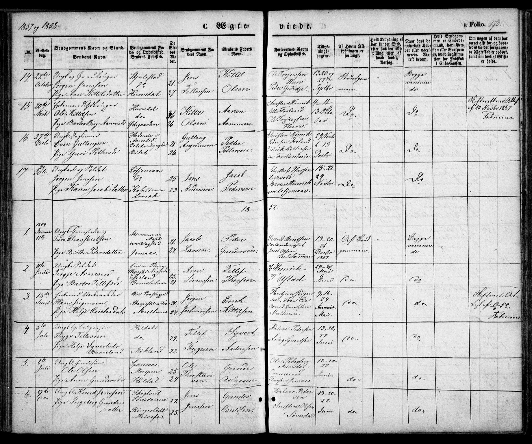 Froland sokneprestkontor, SAK/1111-0013/F/Fa/L0002: Parish register (official) no. A 2, 1845-1863, p. 170