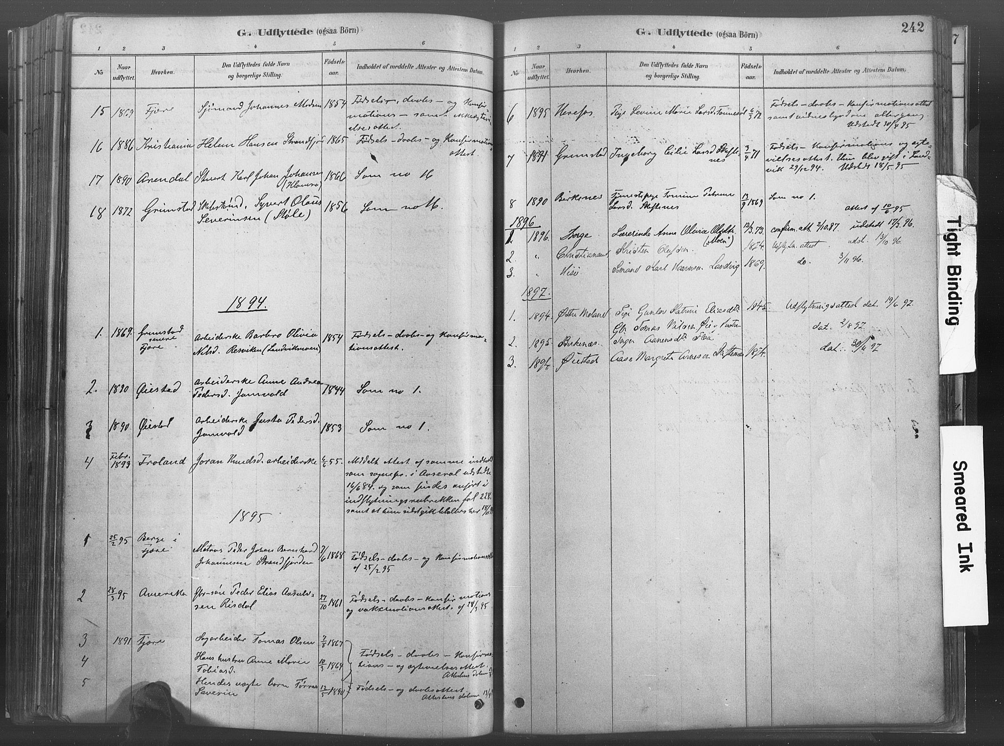 Hommedal sokneprestkontor, AV/SAK-1111-0023/F/Fa/Fab/L0006: Parish register (official) no. A 6, 1878-1897, p. 242