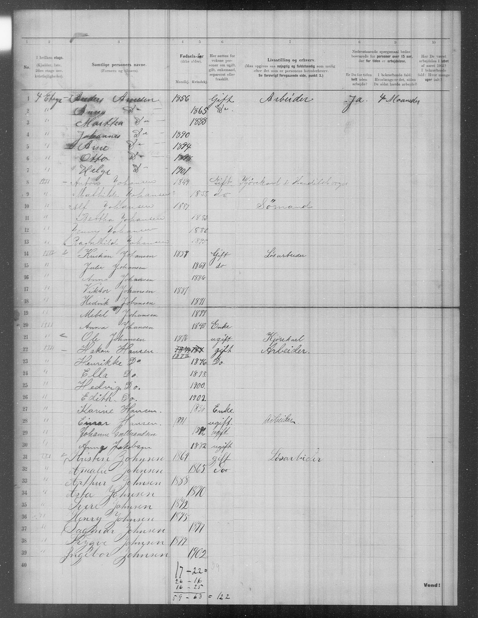 OBA, Municipal Census 1902 for Kristiania, 1902, p. 1706