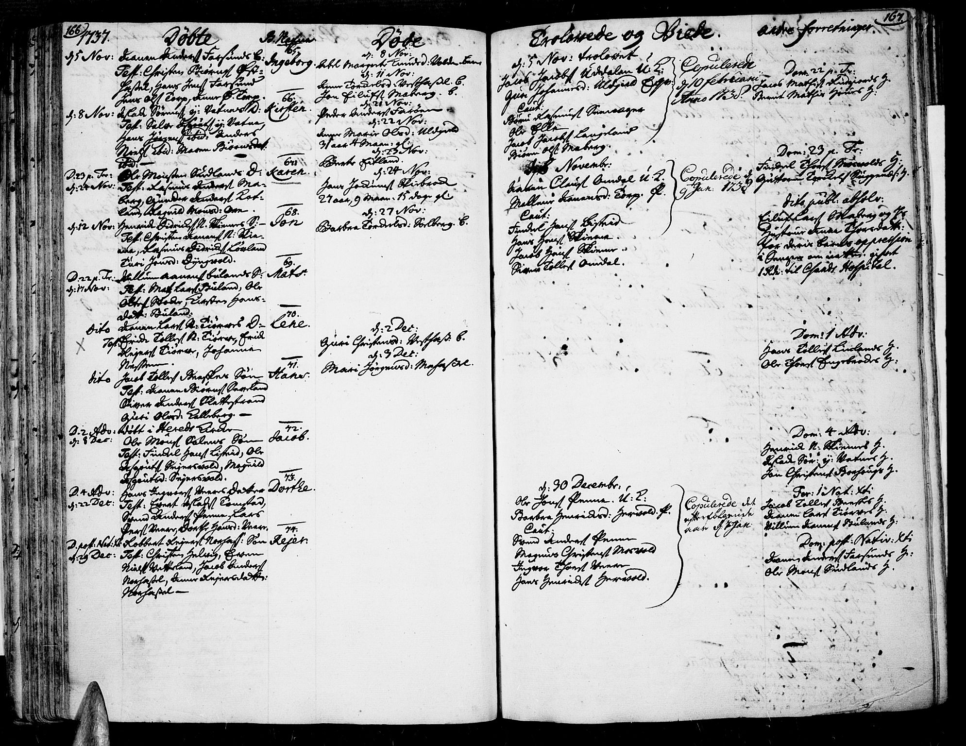 Lista sokneprestkontor, AV/SAK-1111-0027/F/Fa/L0002: Parish register (official) no. A 2 /1, 1726-1742, p. 166-167