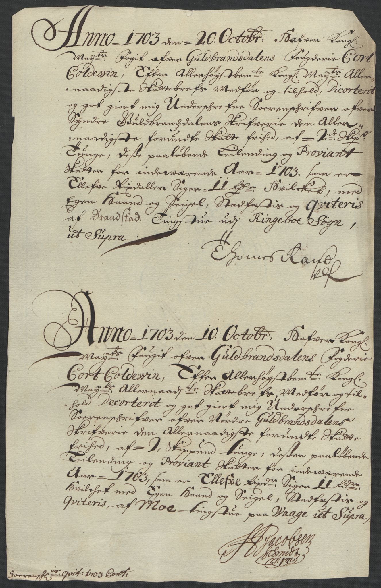 Rentekammeret inntil 1814, Reviderte regnskaper, Fogderegnskap, RA/EA-4092/R17/L1176: Fogderegnskap Gudbrandsdal, 1703, p. 165