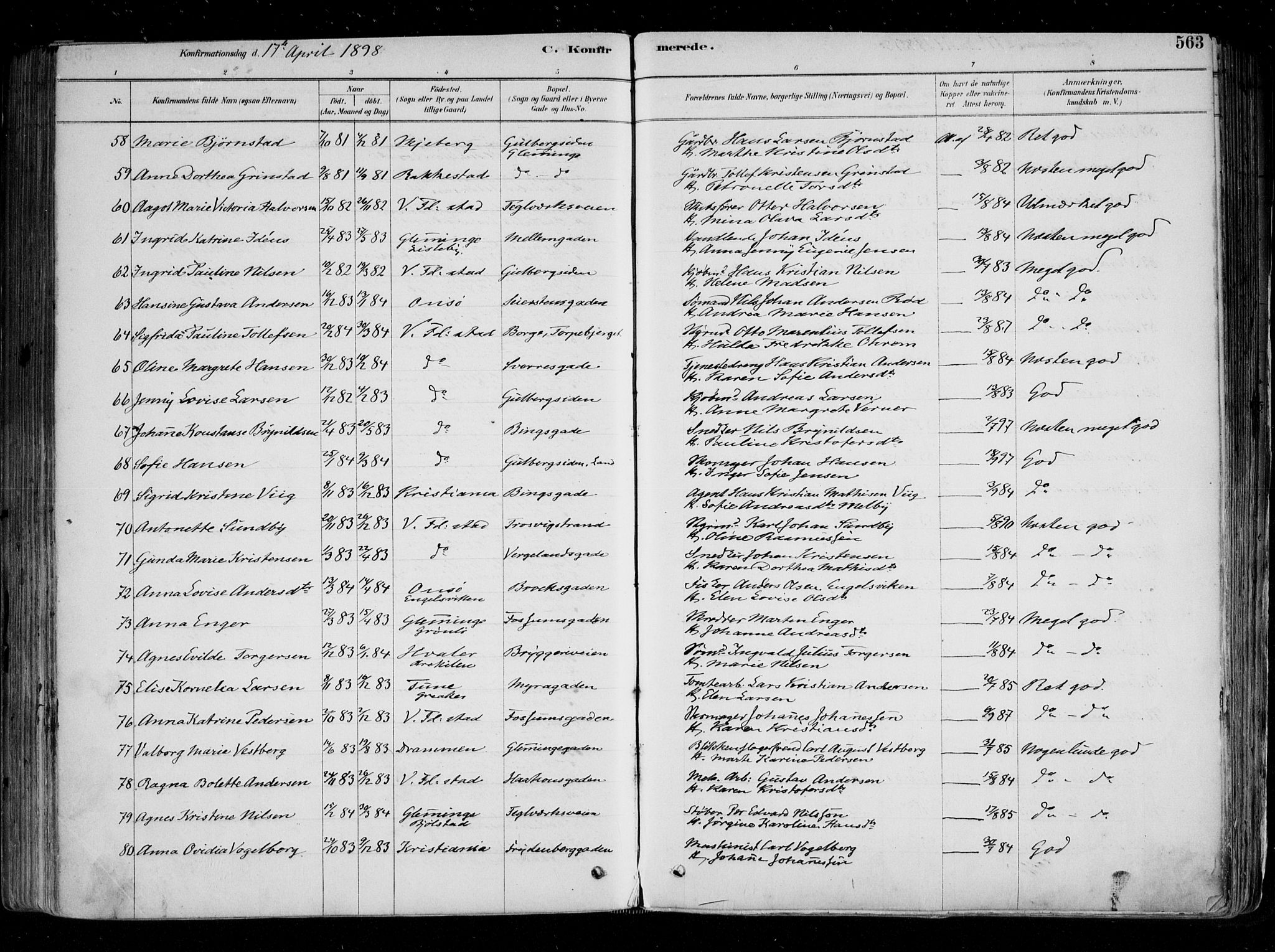 Fredrikstad domkirkes prestekontor Kirkebøker, SAO/A-10906/F/Fa/L0004: Parish register (official) no. 4, 1878-1907, p. 563