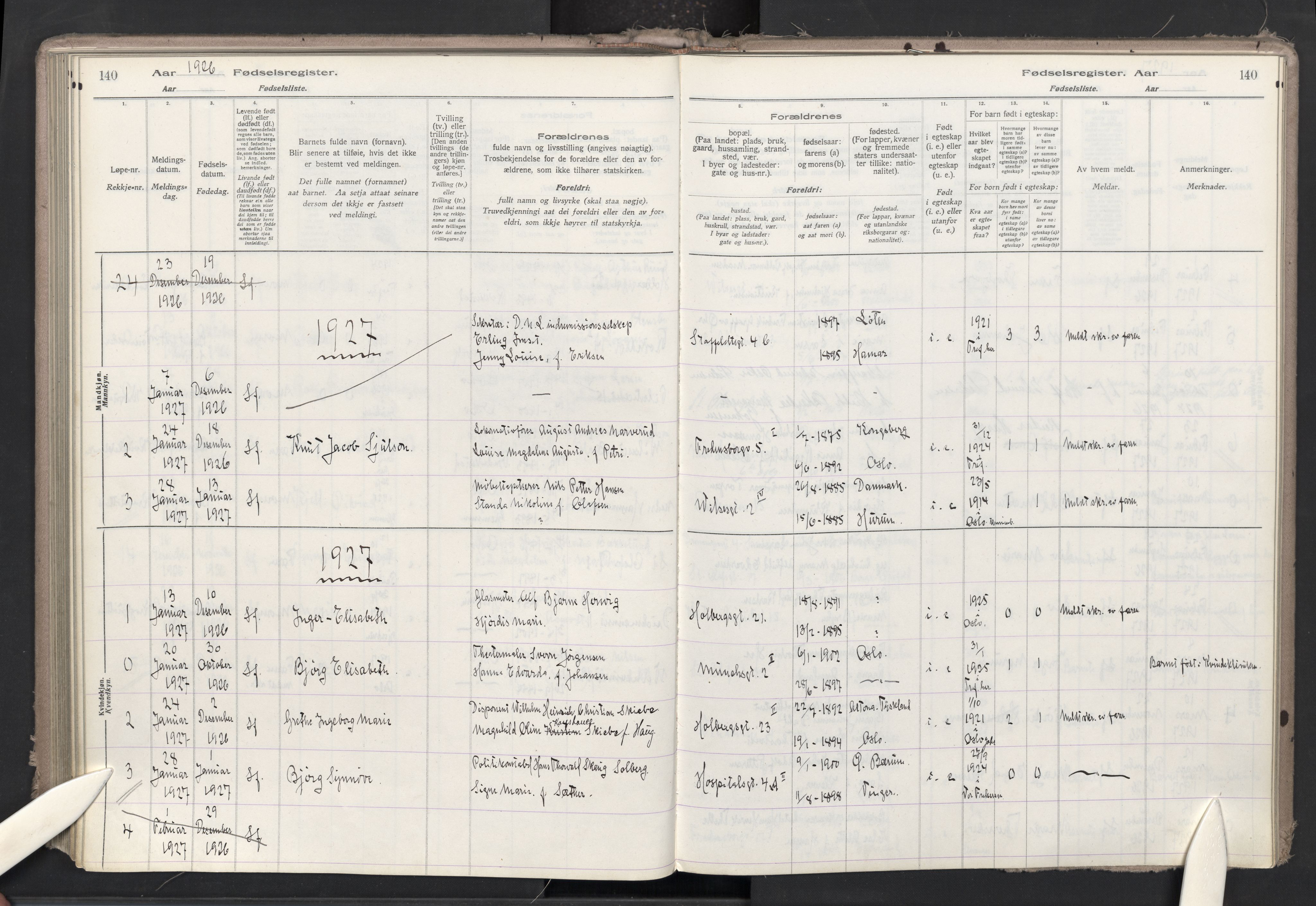 Trefoldighet prestekontor Kirkebøker, SAO/A-10882/J/Ja/L0001: Birth register no. 1, 1916-1931, p. 140