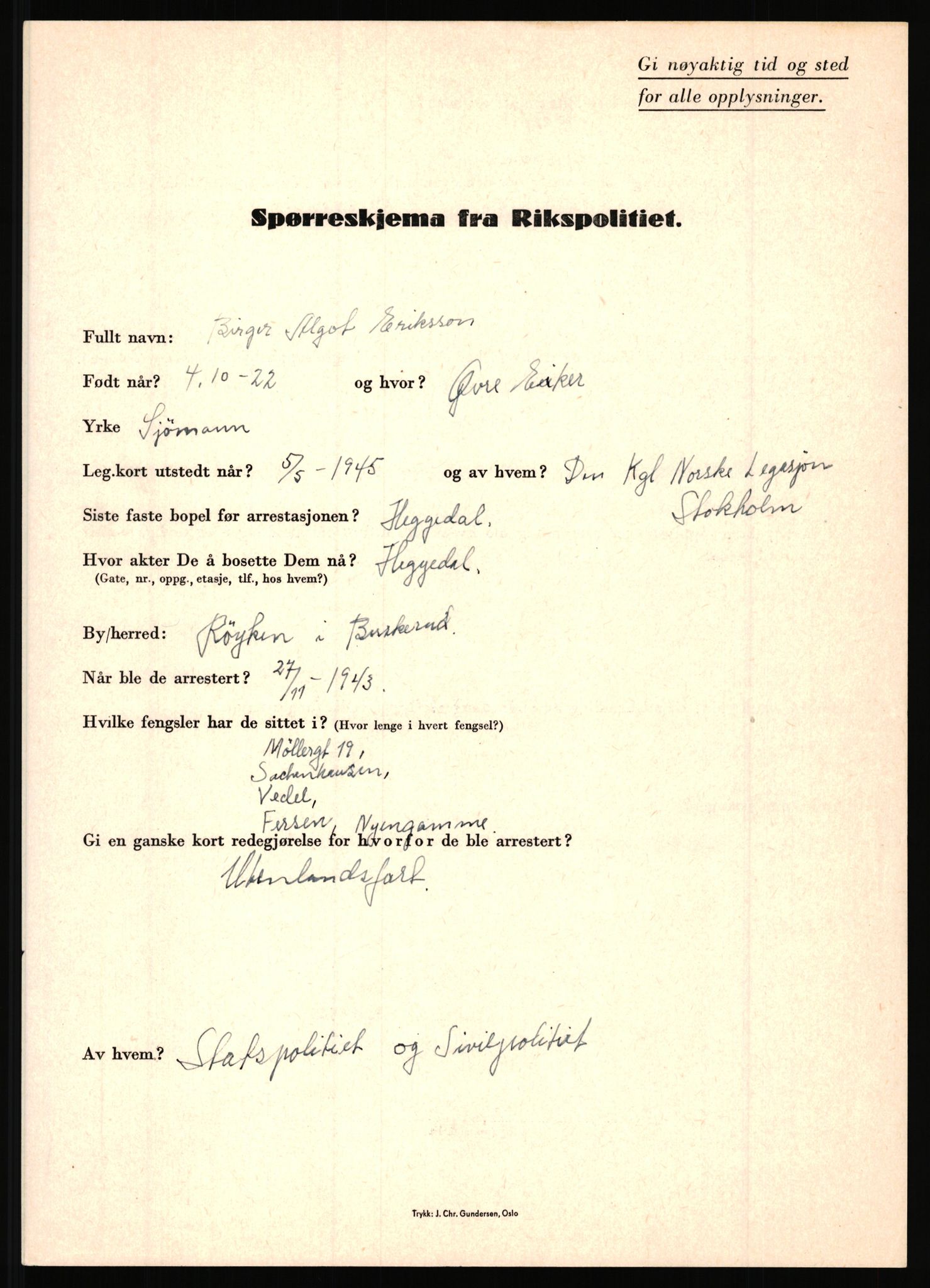Rikspolitisjefen, AV/RA-S-1560/L/L0004: Eriksen, Alf - Geving, Øivind, 1940-1945, p. 17