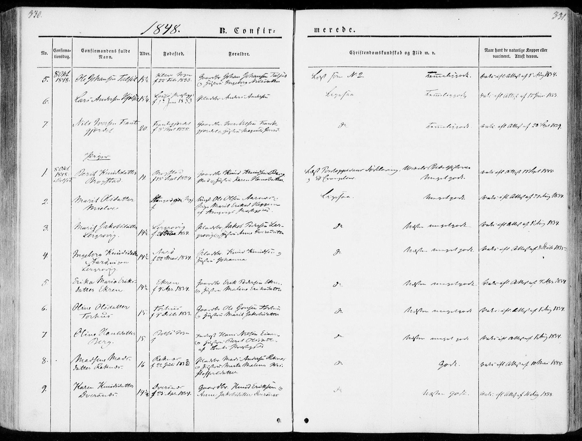 Ministerialprotokoller, klokkerbøker og fødselsregistre - Møre og Romsdal, AV/SAT-A-1454/555/L0653: Parish register (official) no. 555A04, 1843-1869, p. 330-331