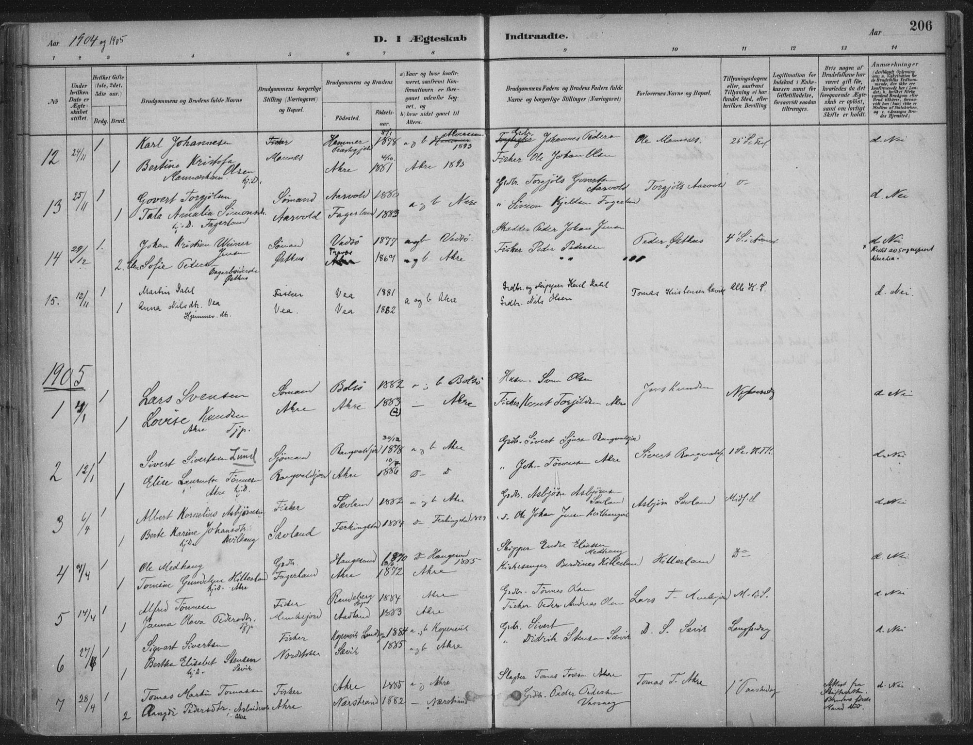 Kopervik sokneprestkontor, SAST/A-101850/H/Ha/Haa/L0004: Parish register (official) no. A 4, 1882-1905, p. 206