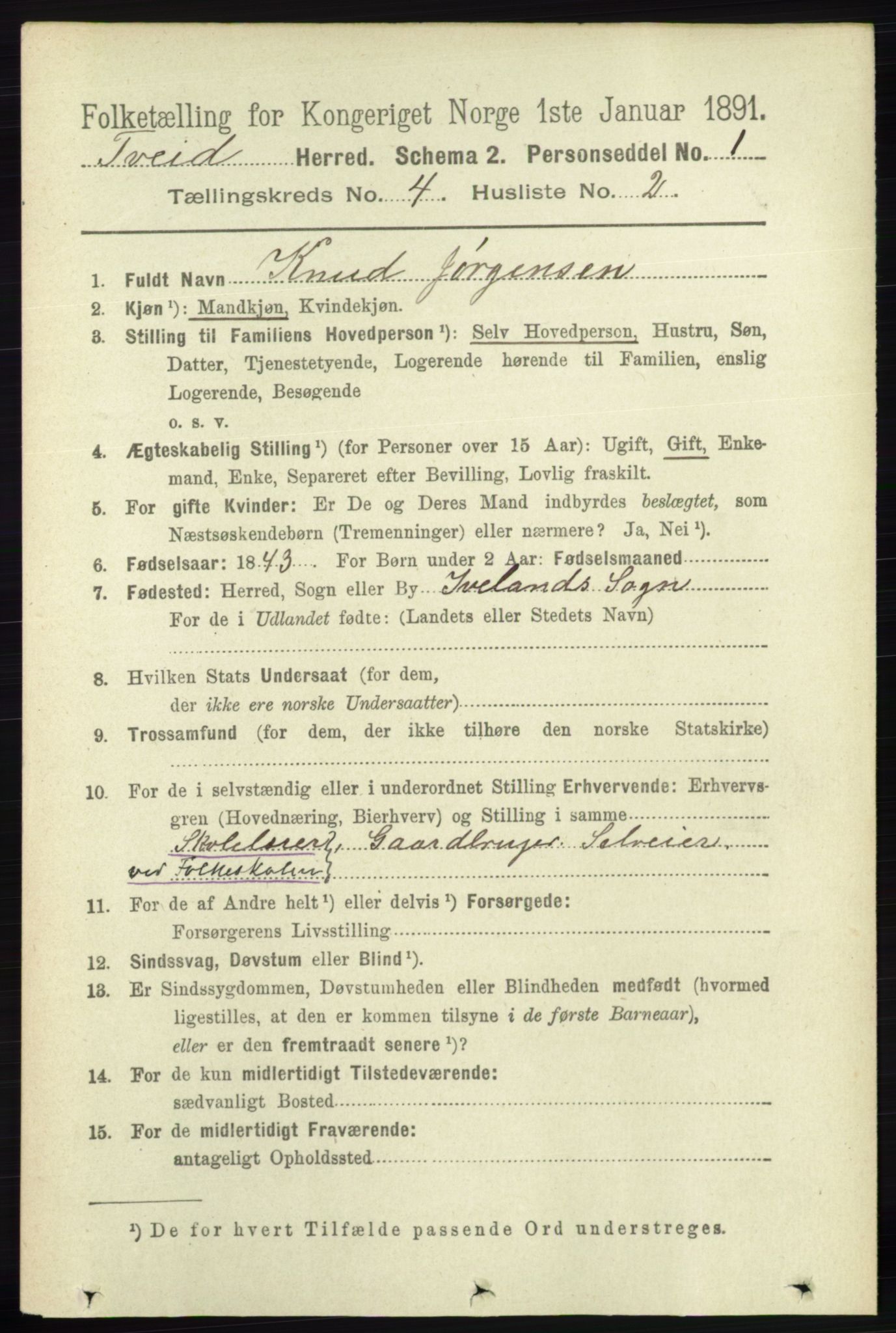 RA, 1891 census for 1013 Tveit, 1891, p. 1812