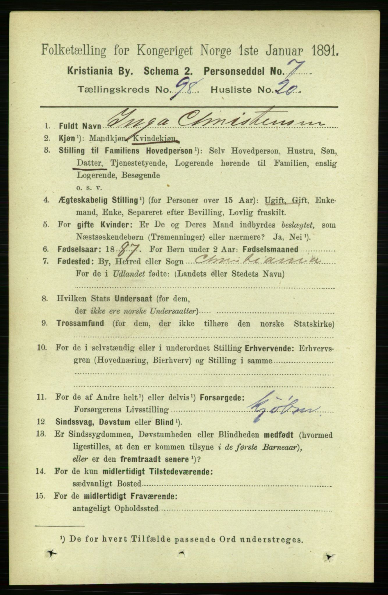 RA, 1891 census for 0301 Kristiania, 1891, p. 48335