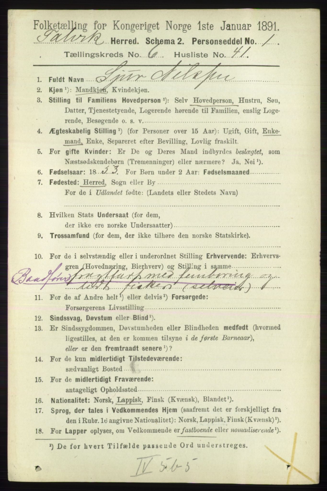 RA, 1891 census for 2013 Talvik, 1891, p. 1858