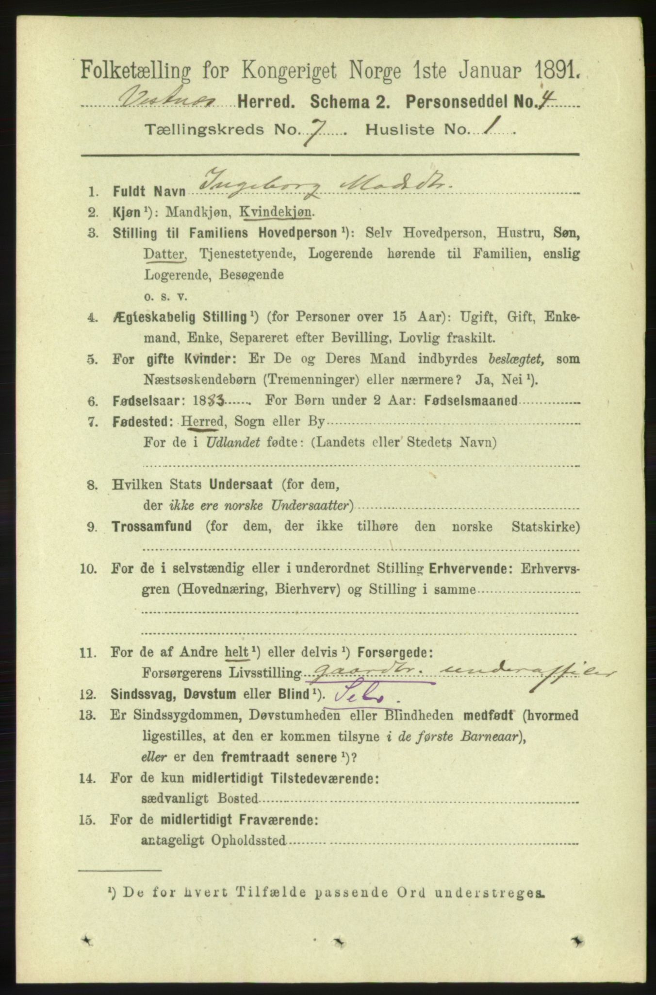 RA, 1891 census for 1535 Vestnes, 1891, p. 2696