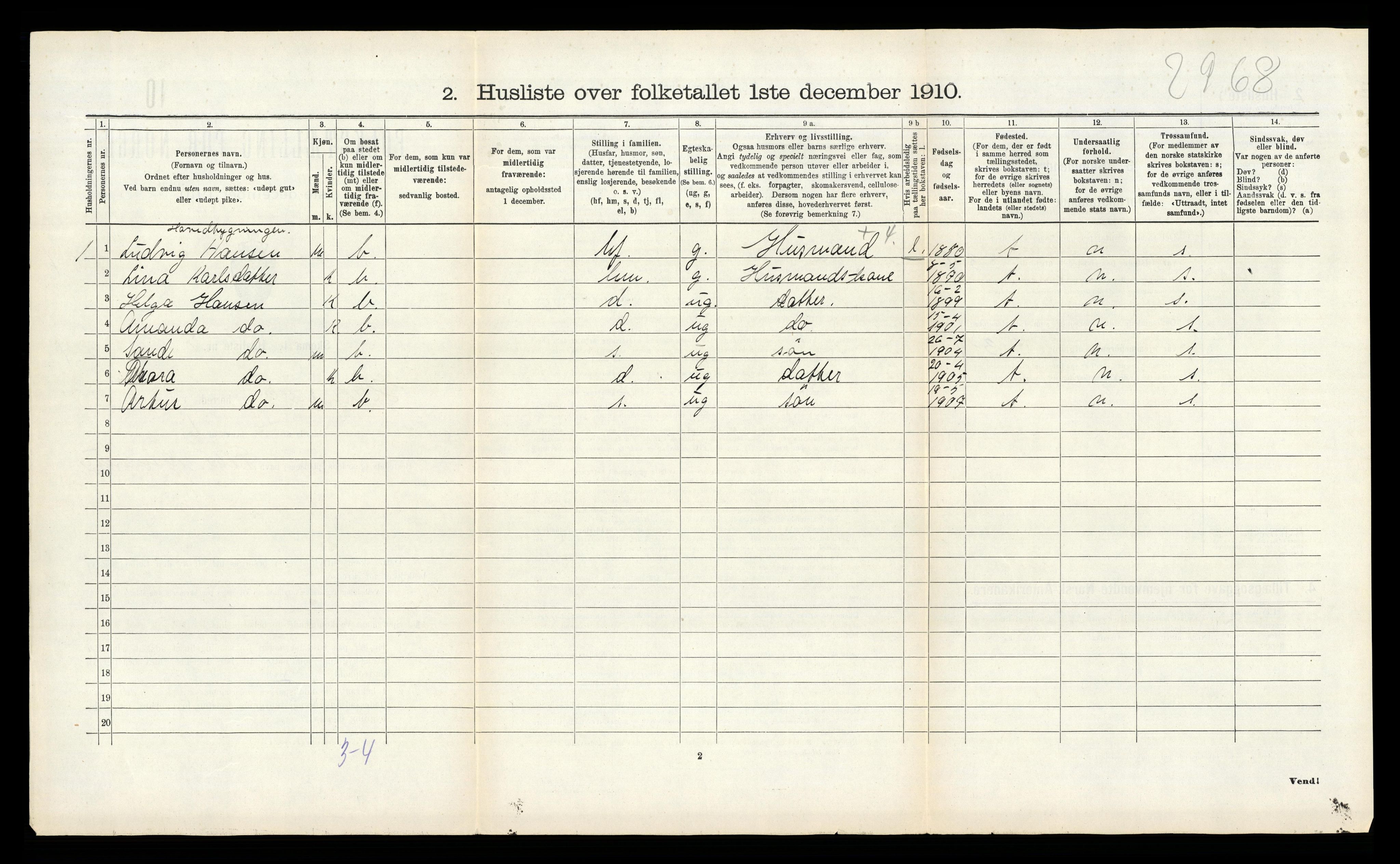 RA, 1910 census for Hamarøy, 1910, p. 845