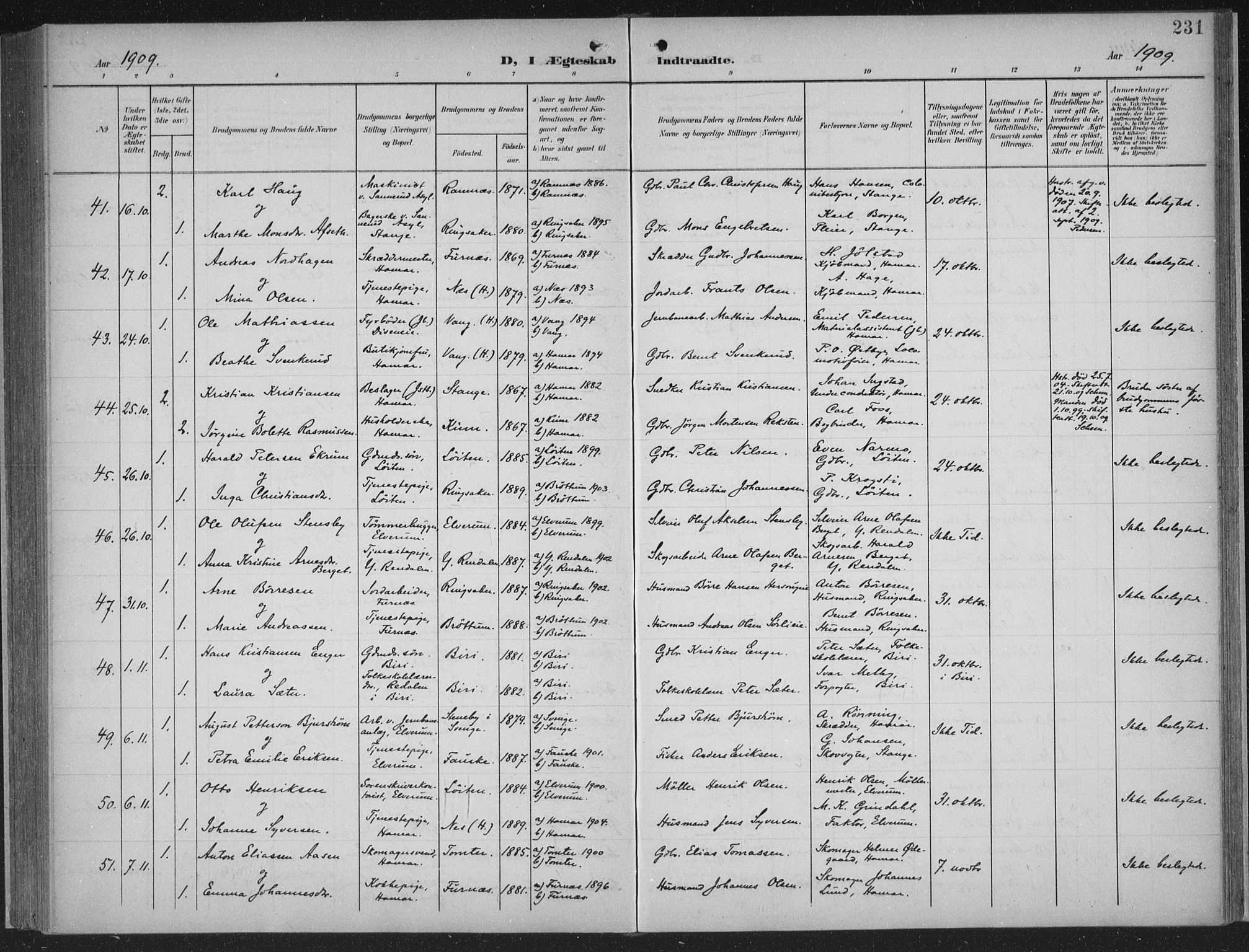 Hamar prestekontor, AV/SAH-DOMPH-002/H/Ha/Haa/L0001: Parish register (official) no. 1, 1900-1914, p. 231