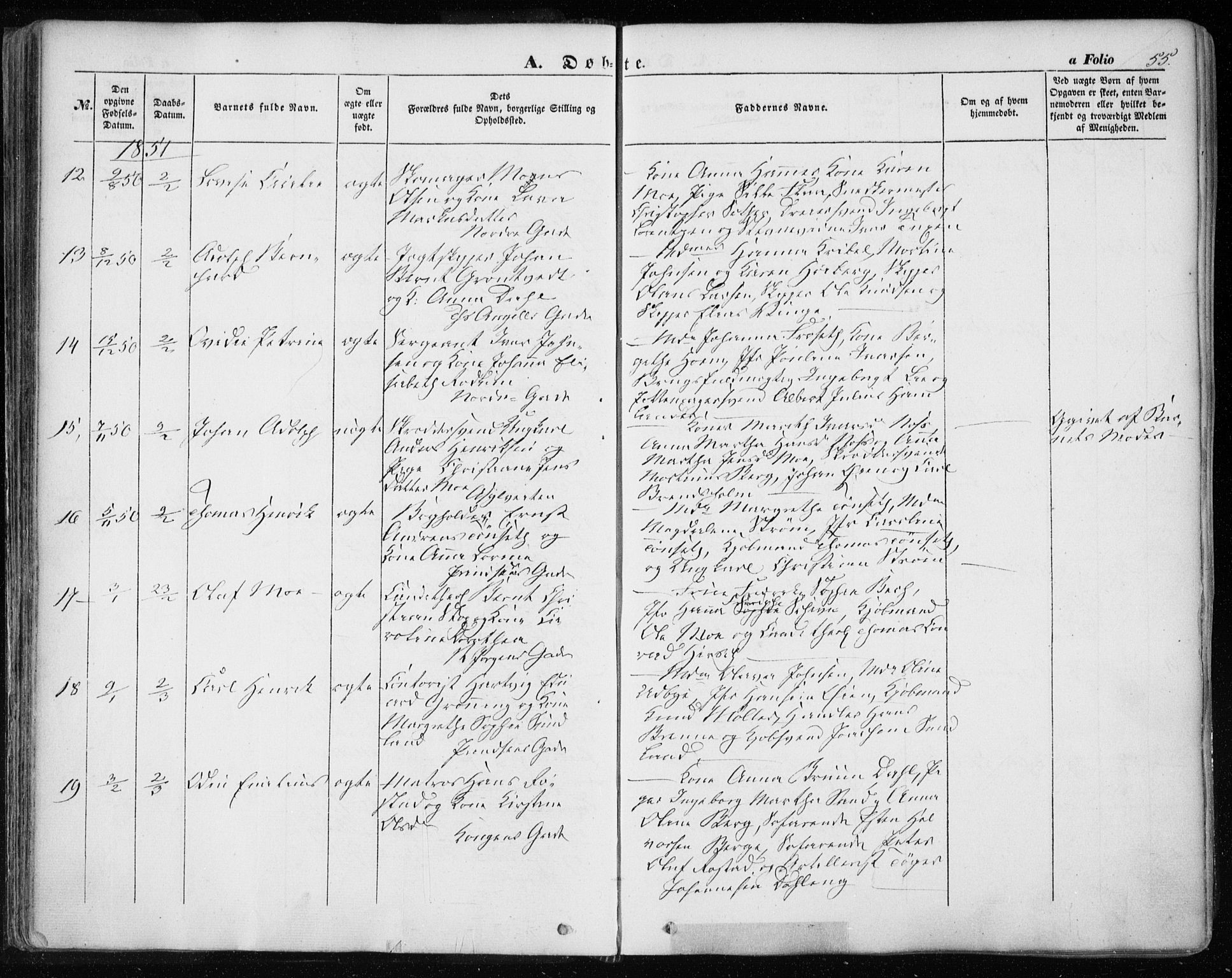 Ministerialprotokoller, klokkerbøker og fødselsregistre - Sør-Trøndelag, SAT/A-1456/601/L0051: Parish register (official) no. 601A19, 1848-1857, p. 55