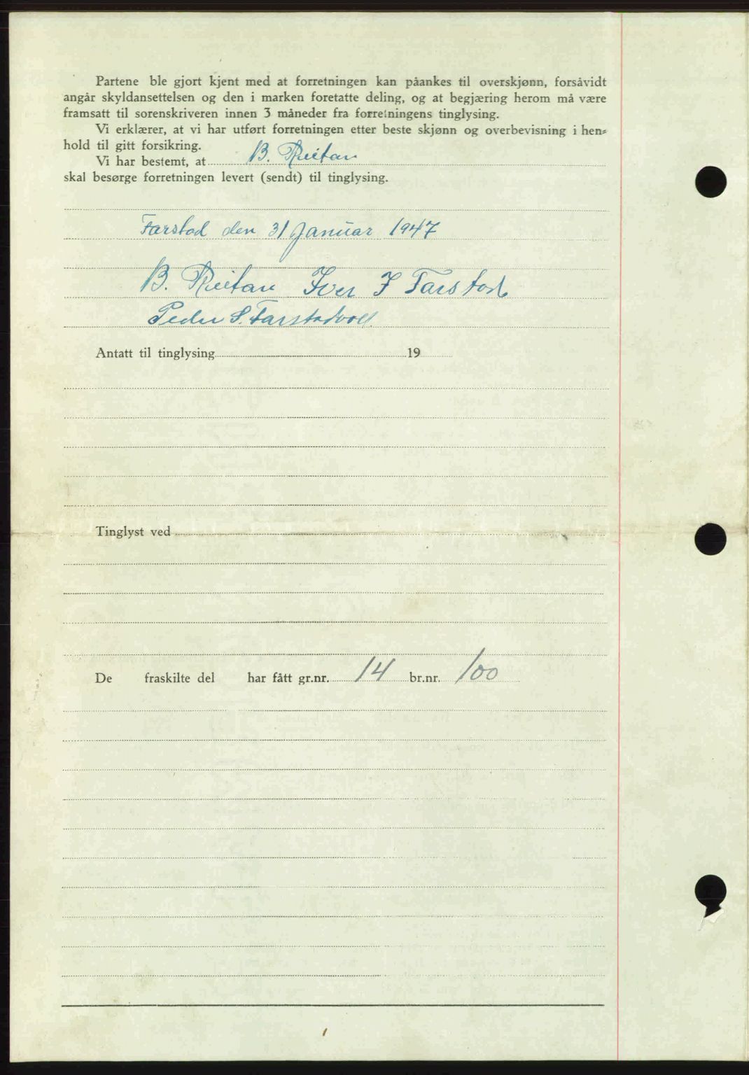 Romsdal sorenskriveri, AV/SAT-A-4149/1/2/2C: Mortgage book no. A22, 1947-1947, Diary no: : 272/1947