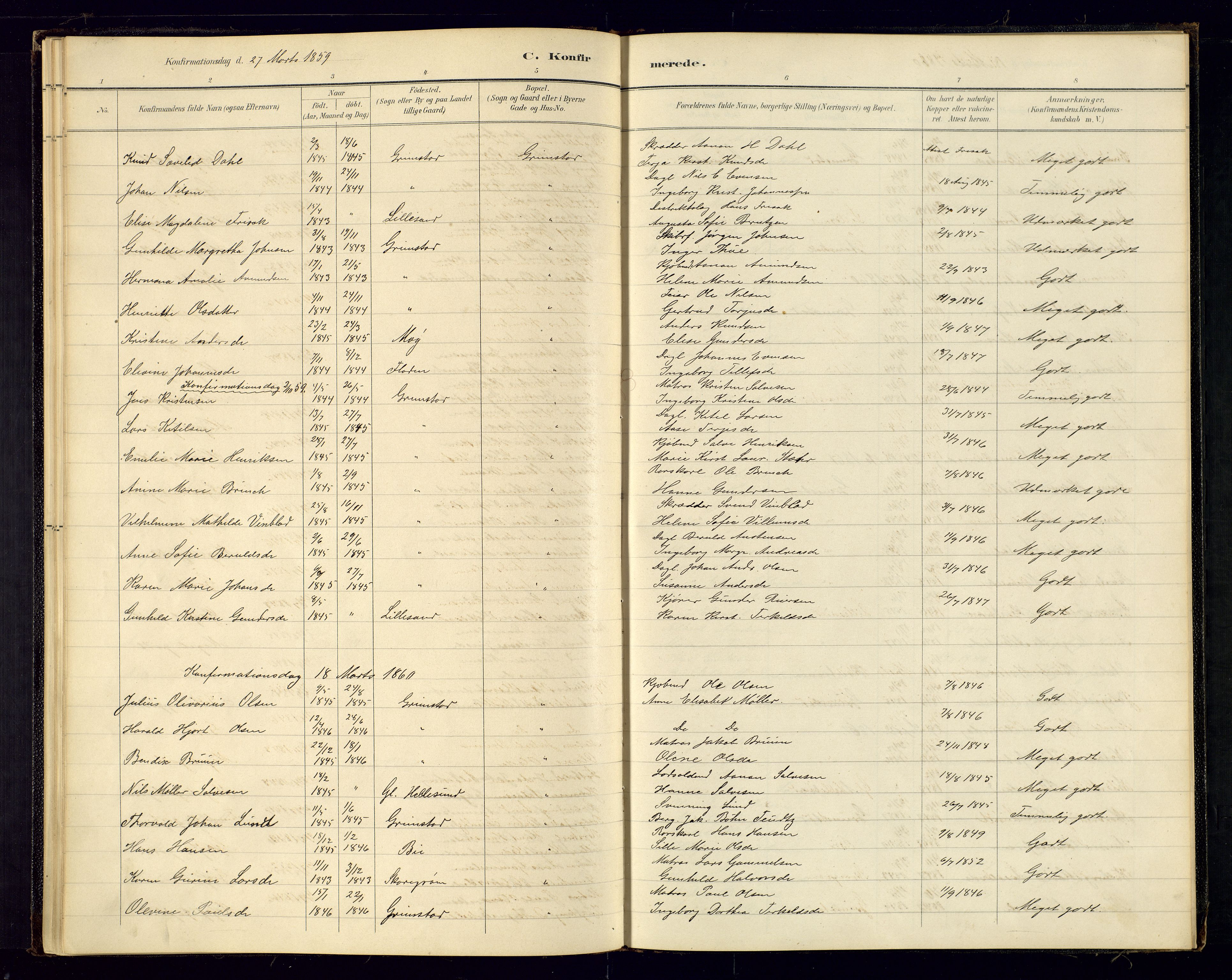 Grimstad sokneprestkontor, SAK/1111-0017/F/Fa/L0001: Parish register (official) no. A 1a, 1850-1877